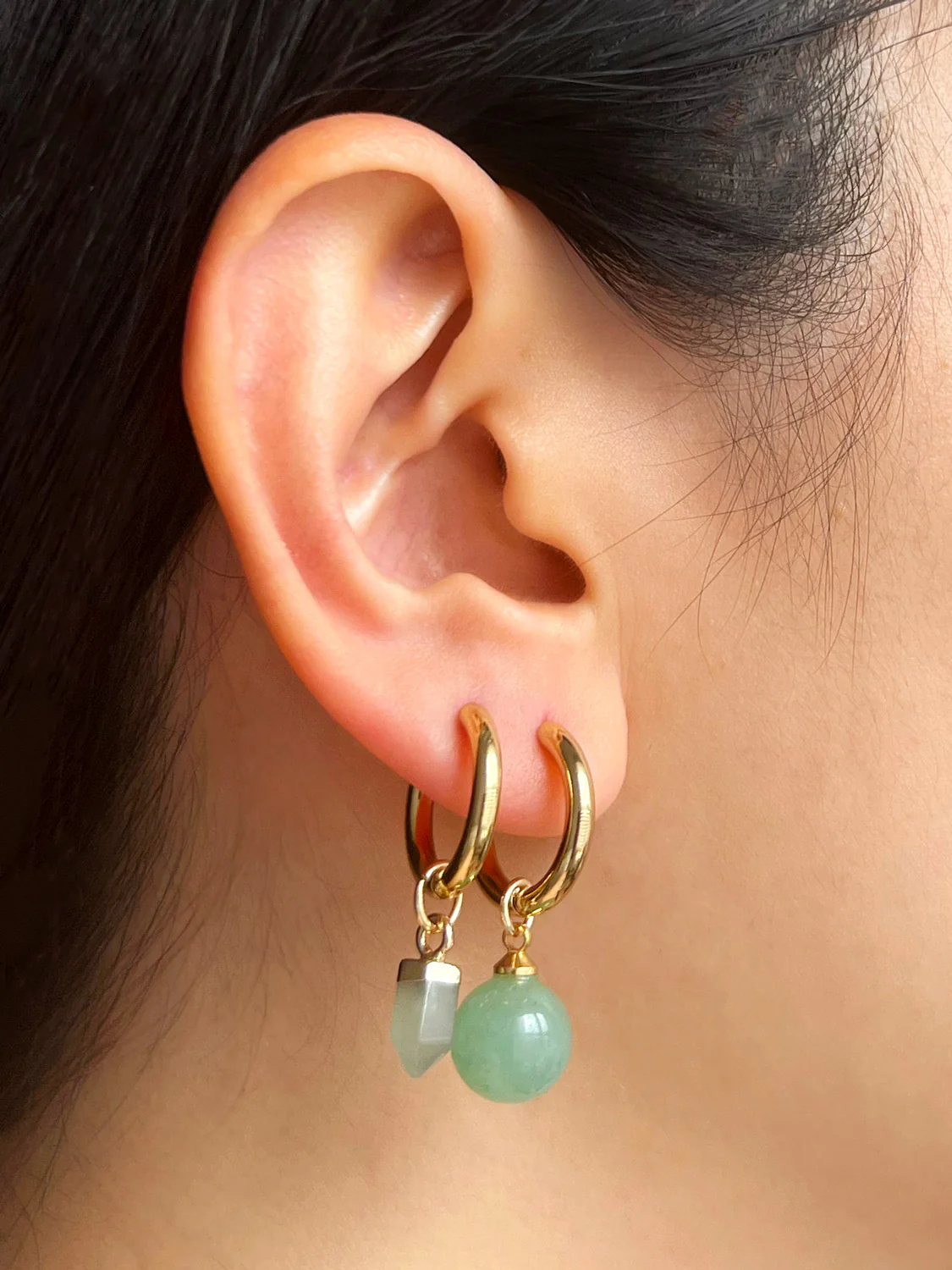 Align Ball Hoops - Green Aventurine - Image 3
