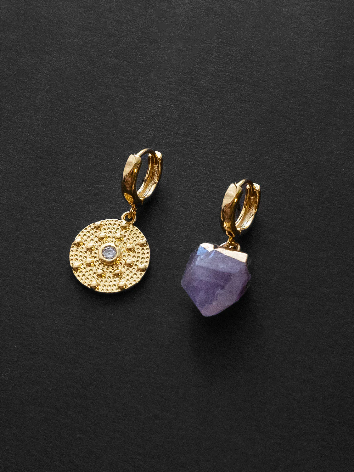 Amethyst Stone Mismatched Huggies - Image 2