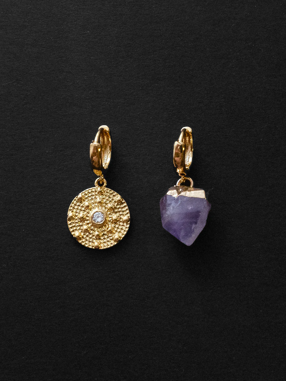 Amethyst Stone Mismatched Huggies - Image 5