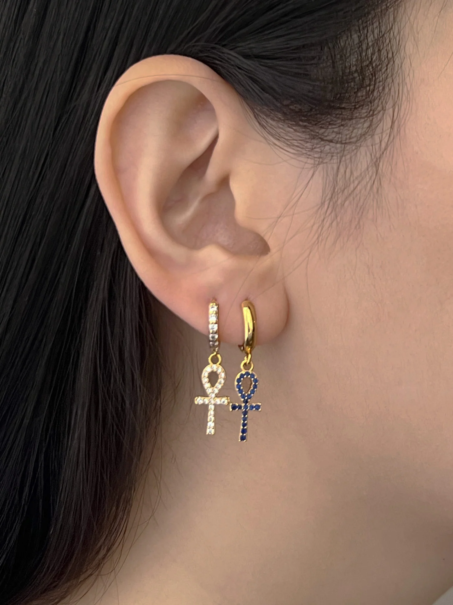Ankh Huggies - Blue Gemstones - Image 4