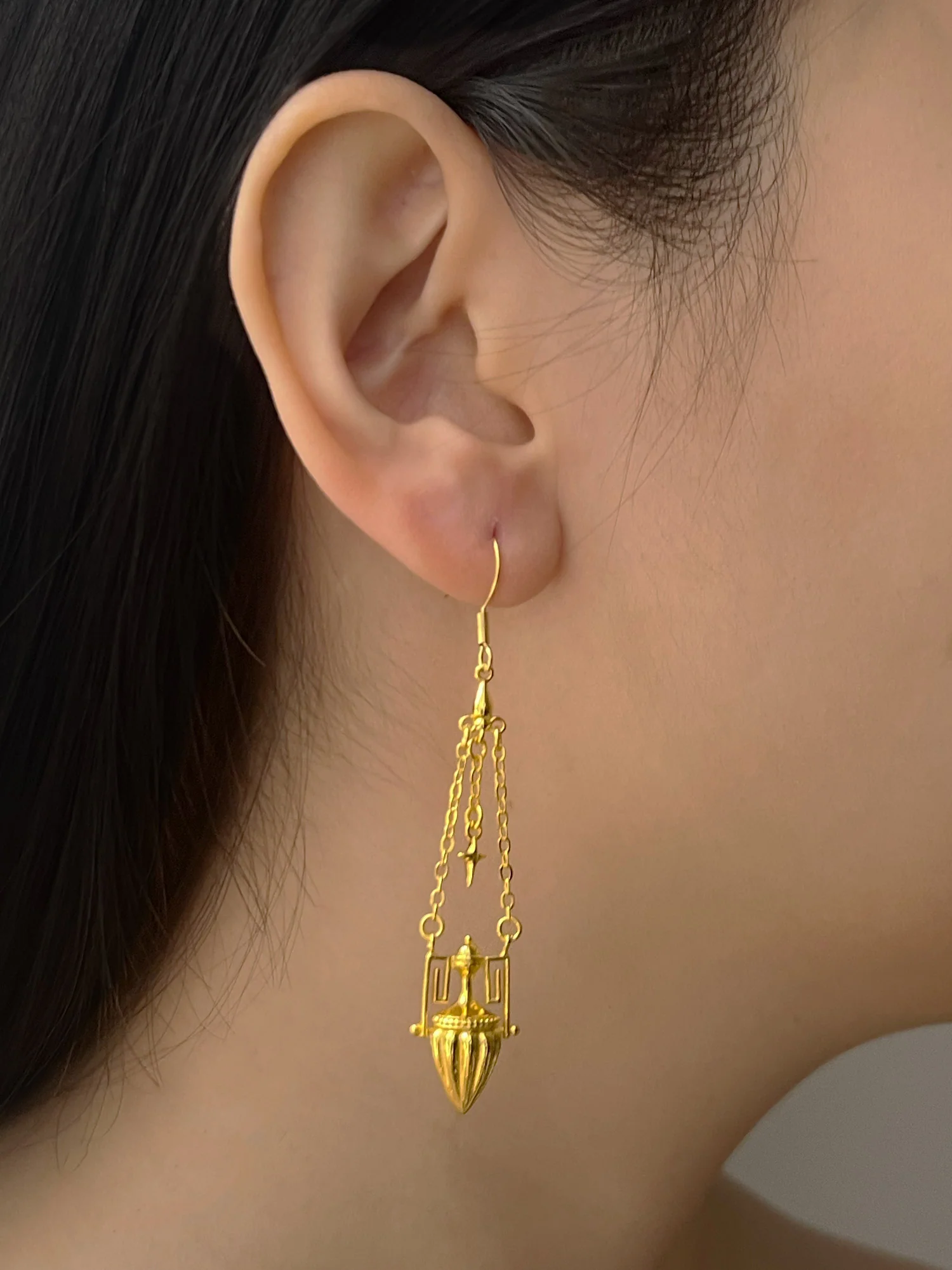 Antique Ornate Dangling Vase Earrings - Image 2