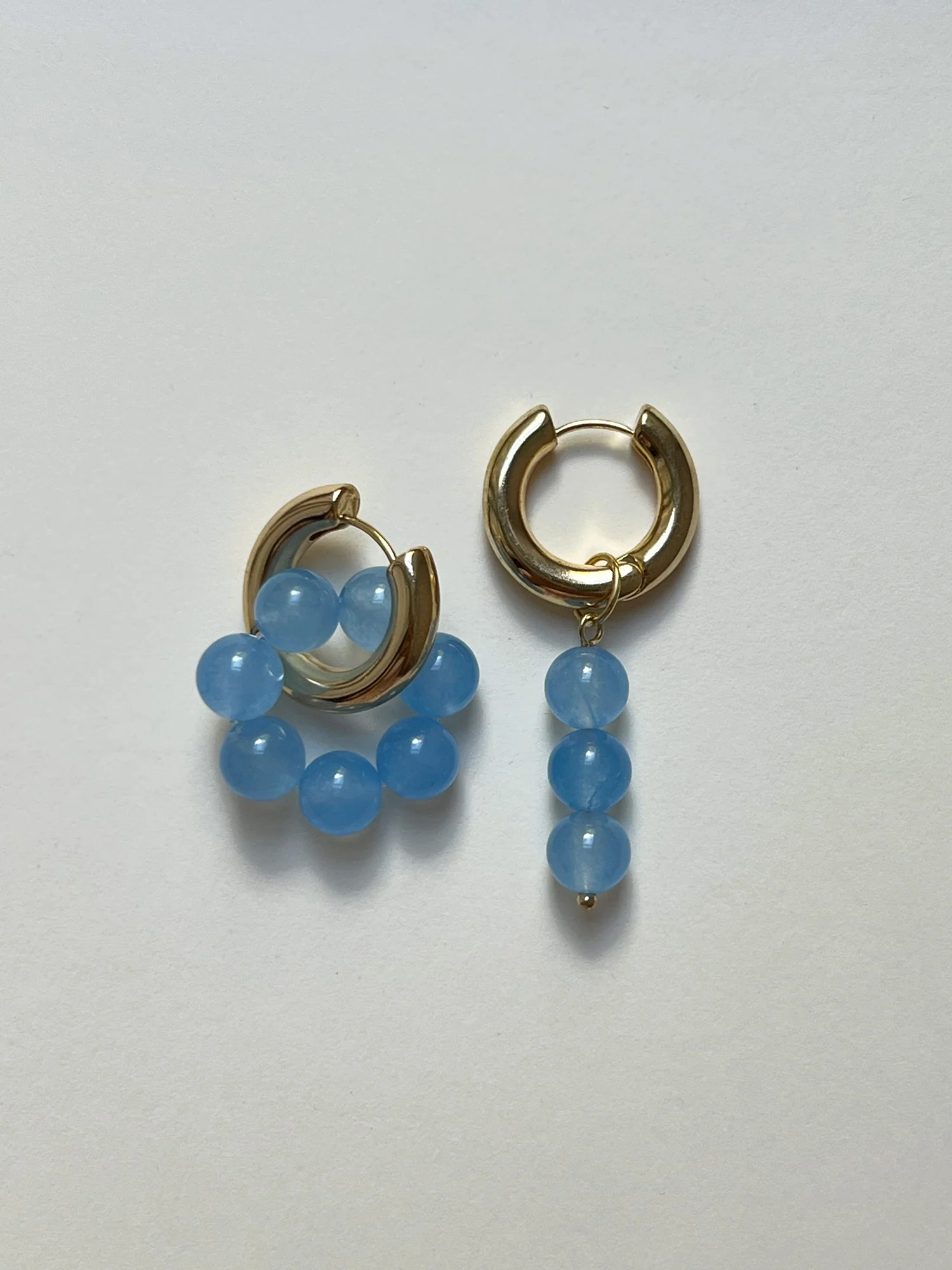 Asymmetrical Hoops with Natural Stones - Blue - Image 3