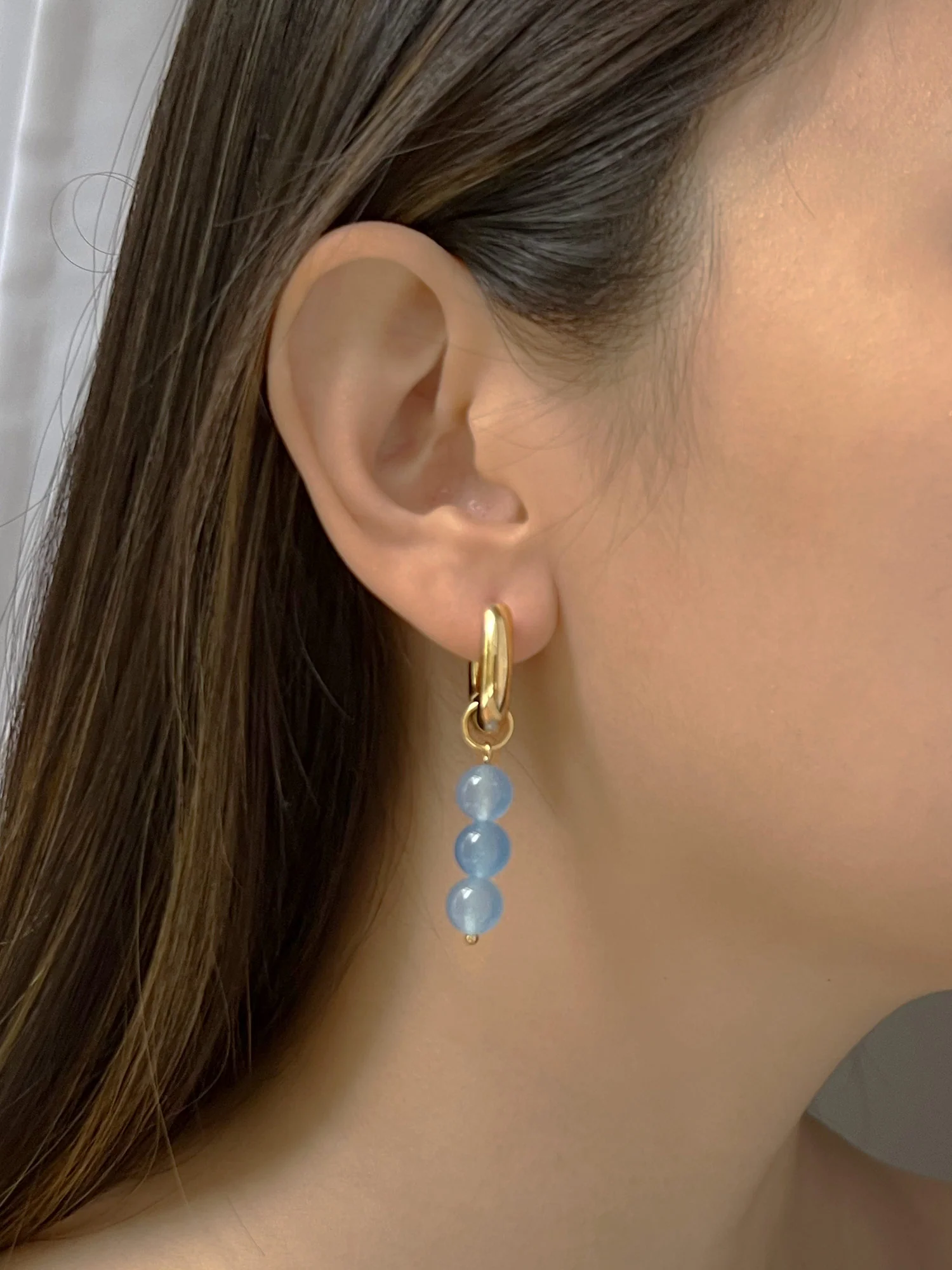 Asymmetrical Hoops with Natural Stones - Blue - Image 4