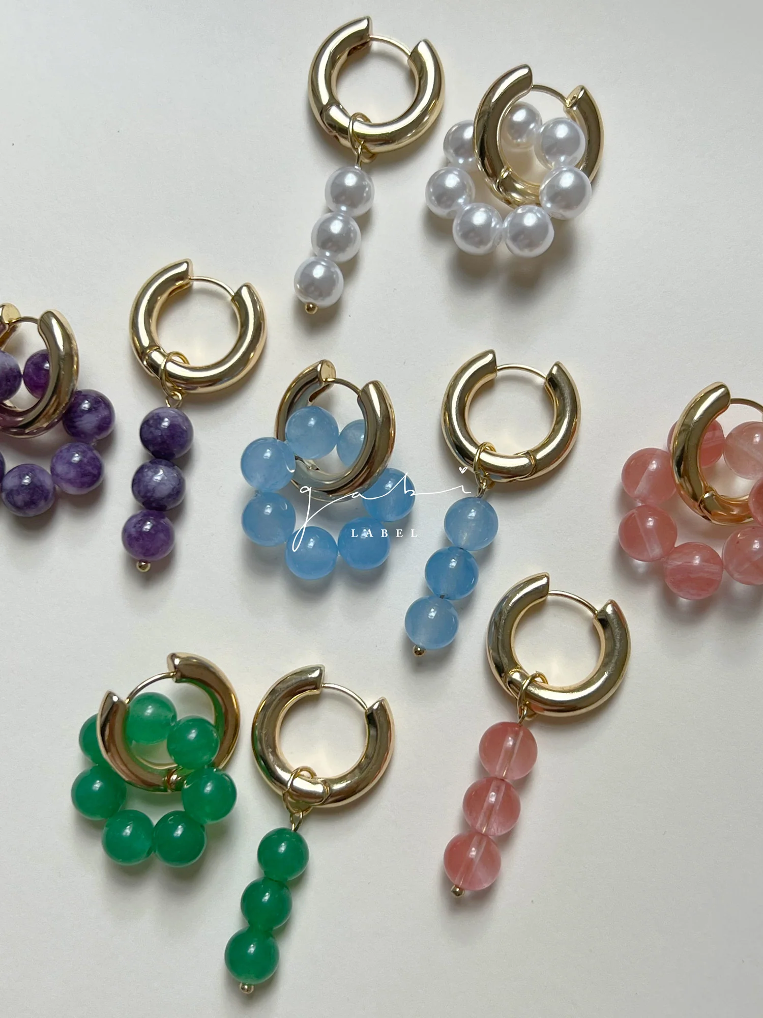 Asymmetrical Hoops with Natural Stones - Blue - Image 5