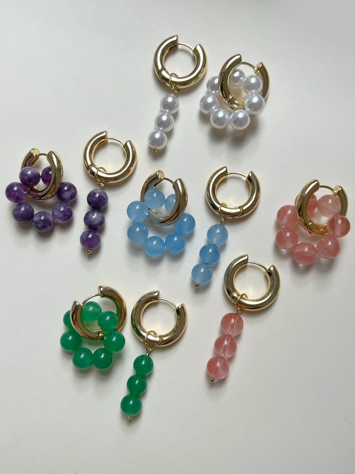 Asymmetrical Hoops with Natural Stones - Blue - Image 6