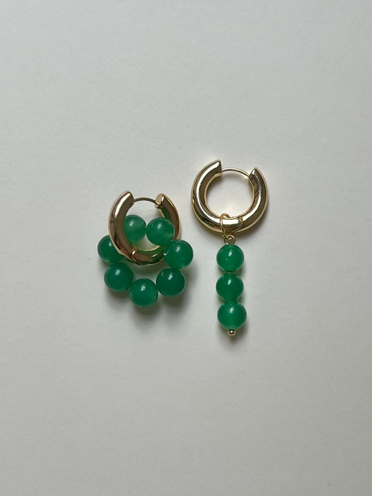 Asymmetrical Hoops with Natural Stones - Green - Image 3