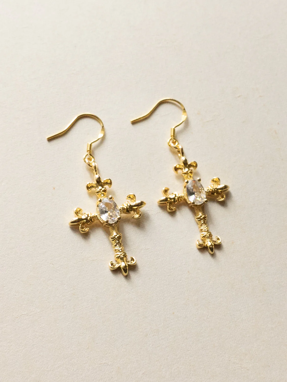 Baroque Fleur De Lis Cross Earrings - Image 2
