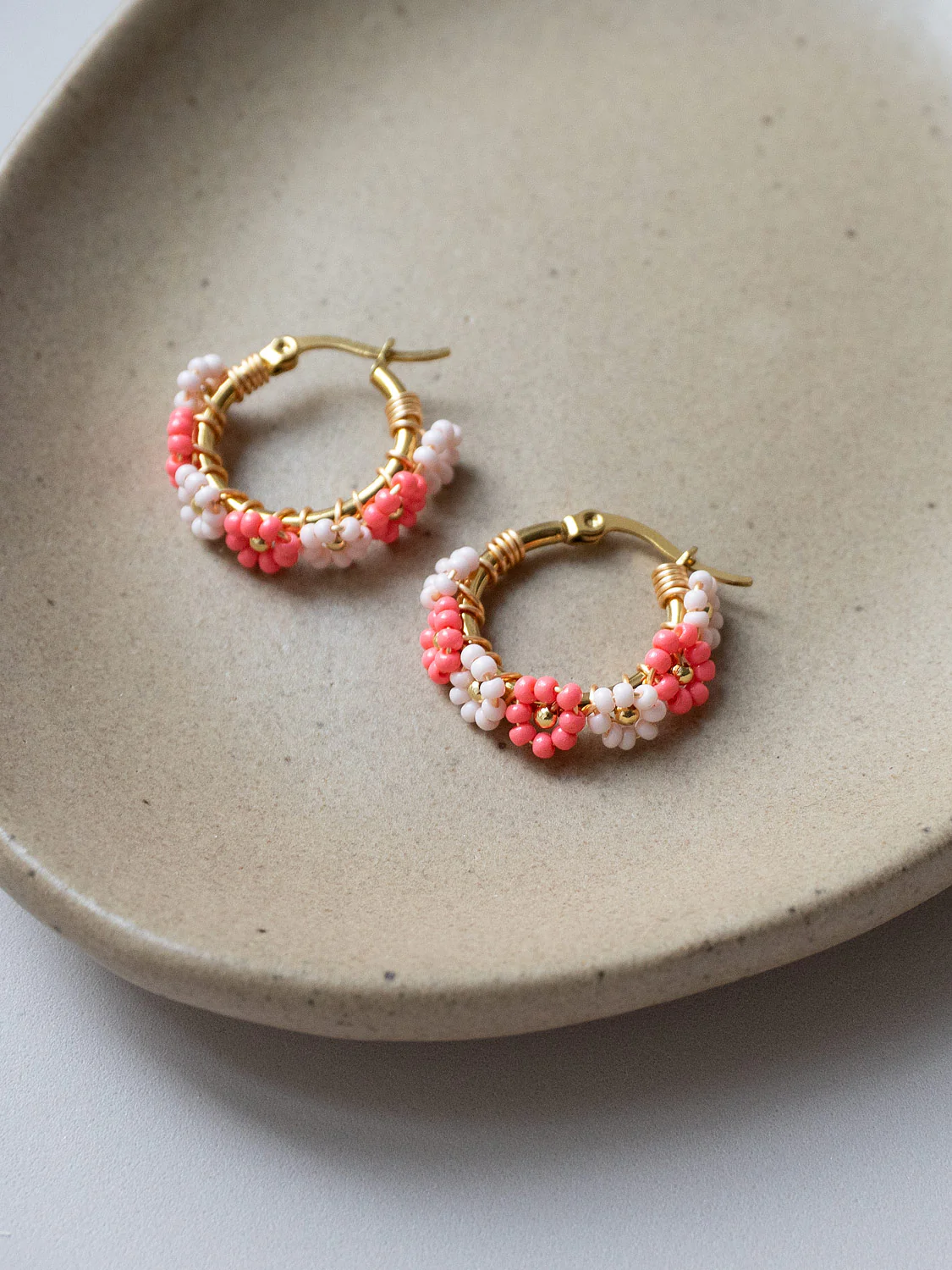 Beaded Flower Hoops - Multi-Pink - Image 3