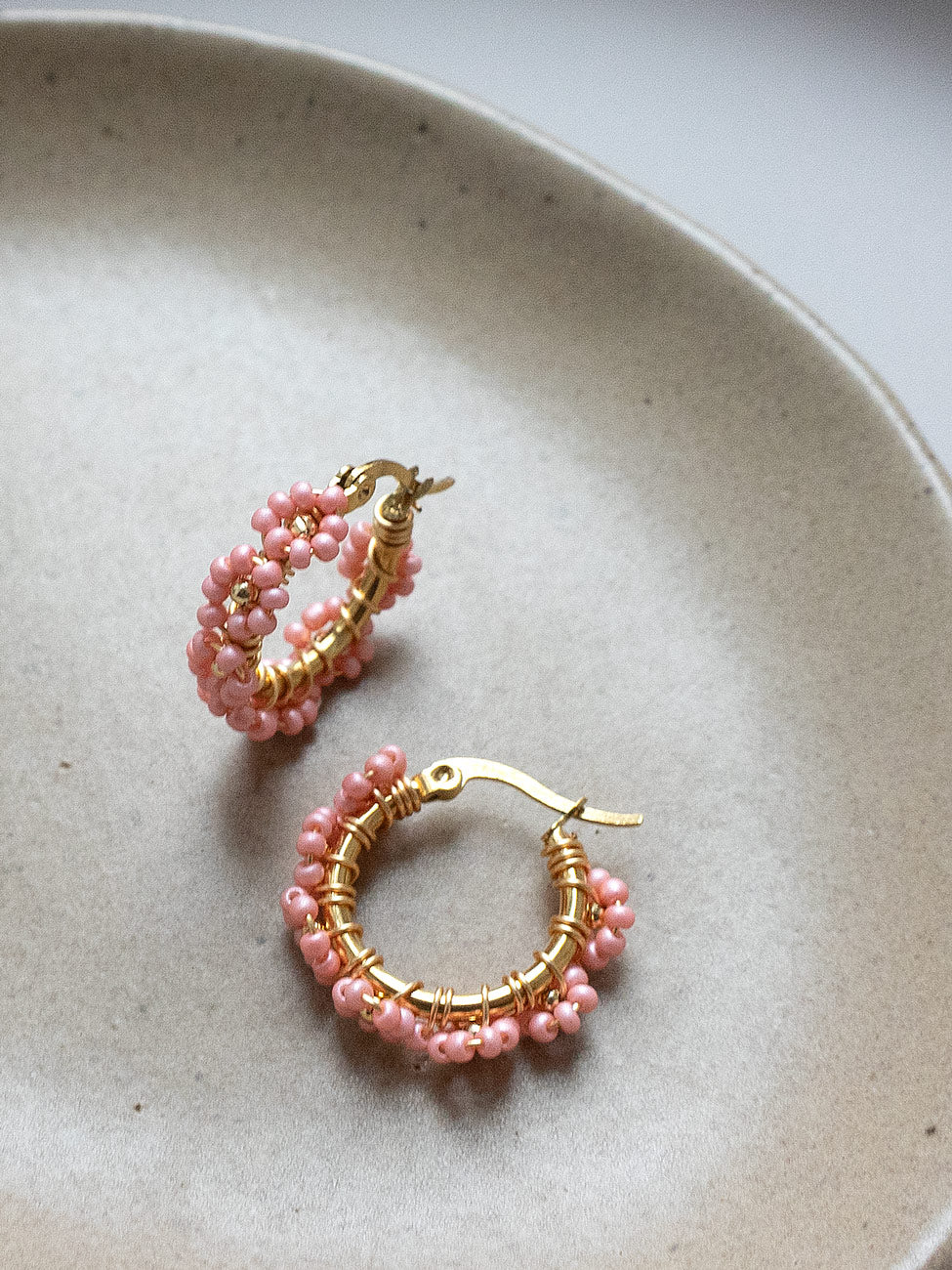Beaded Flower Hoops - Pink - Image 5