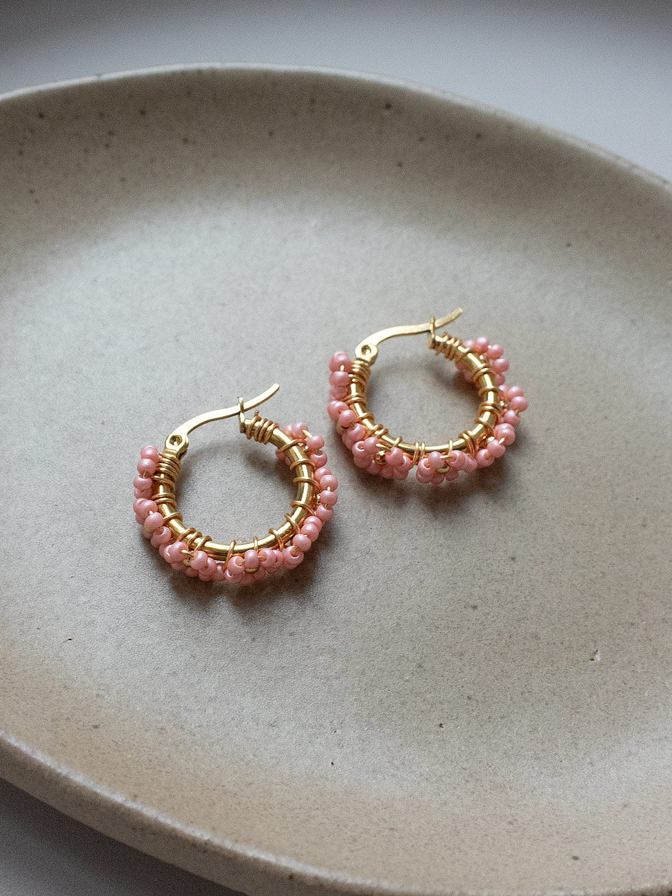 Beaded Flower Hoops - Pink - Image 6