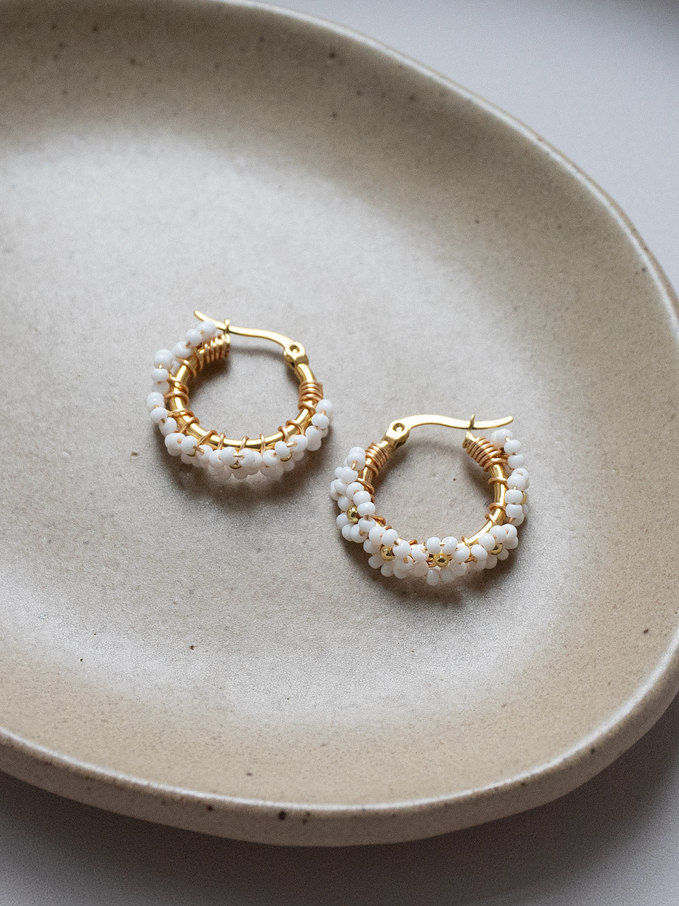 Beaded Flower Hoops - White - Image 4