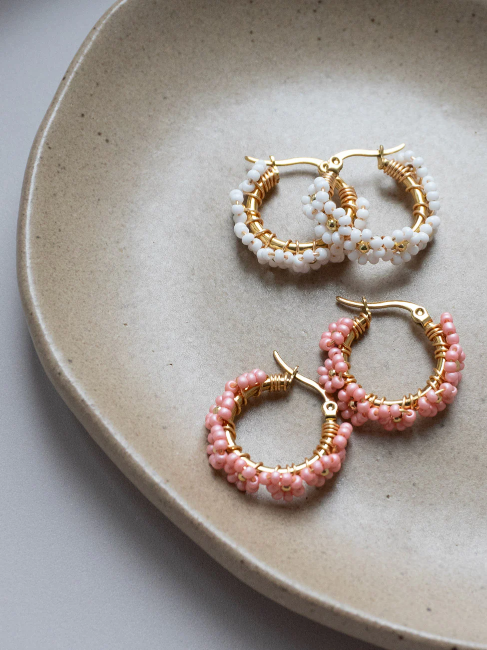 Beaded Flower Hoops - White - Image 5