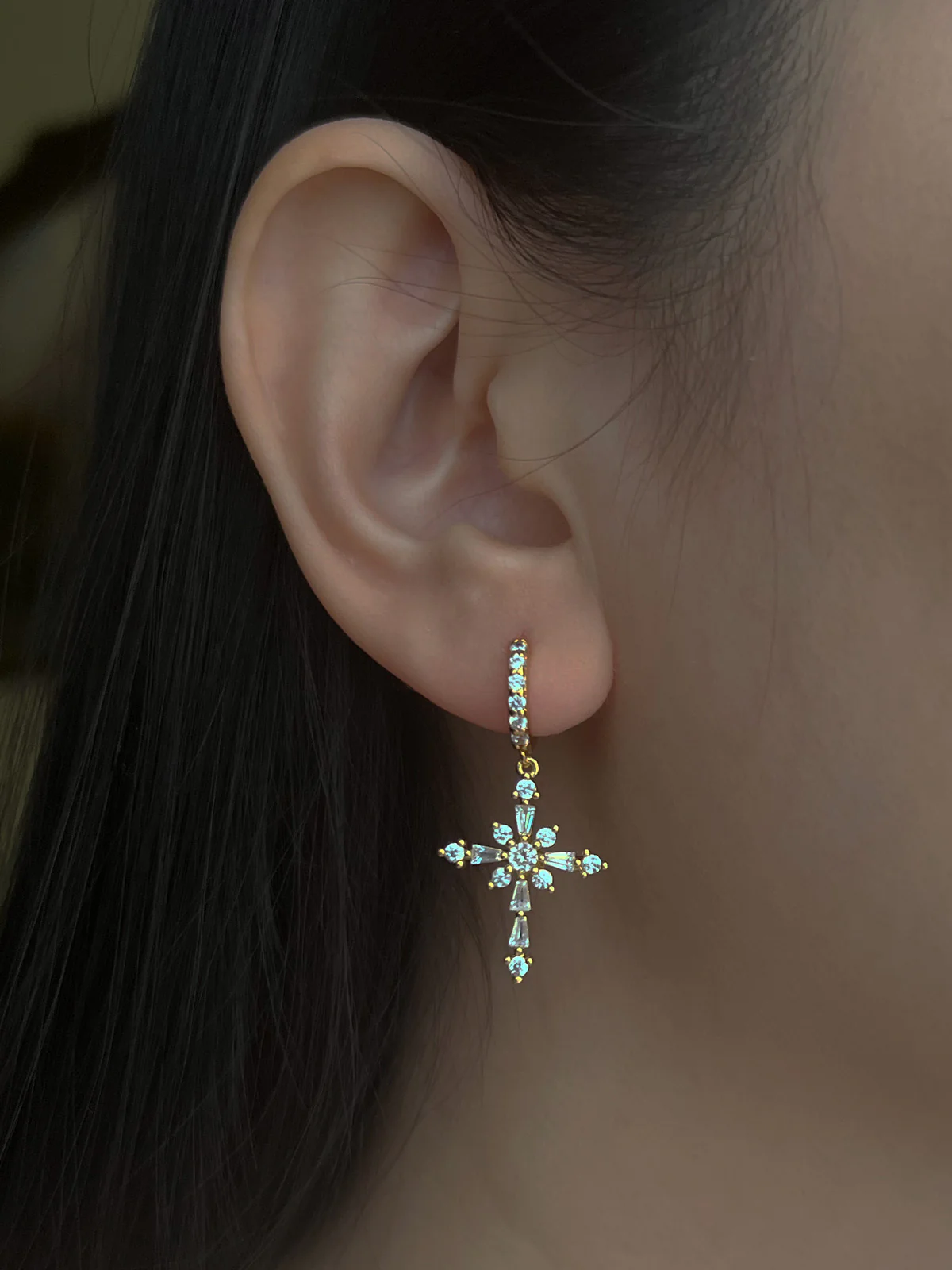 Belief Cross Pavé Huggie Hoops - Image 3