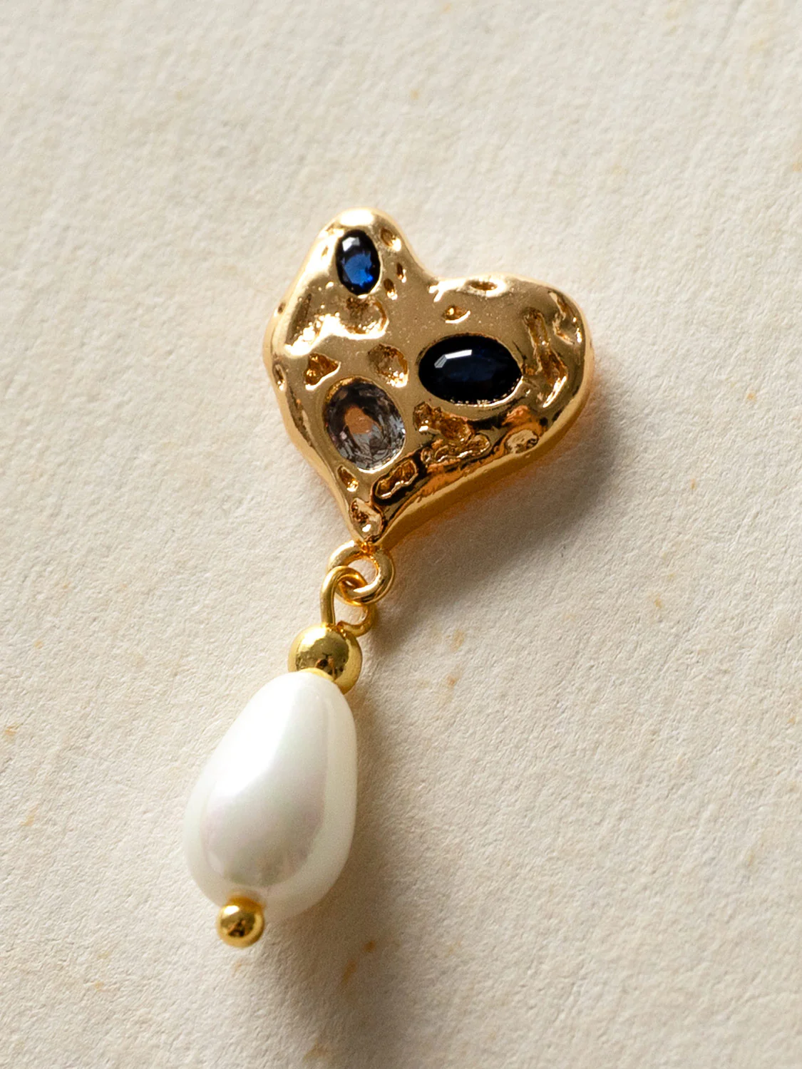 Blue Gemstones Heart Earstuds With Teardrop Pearl - Image 3