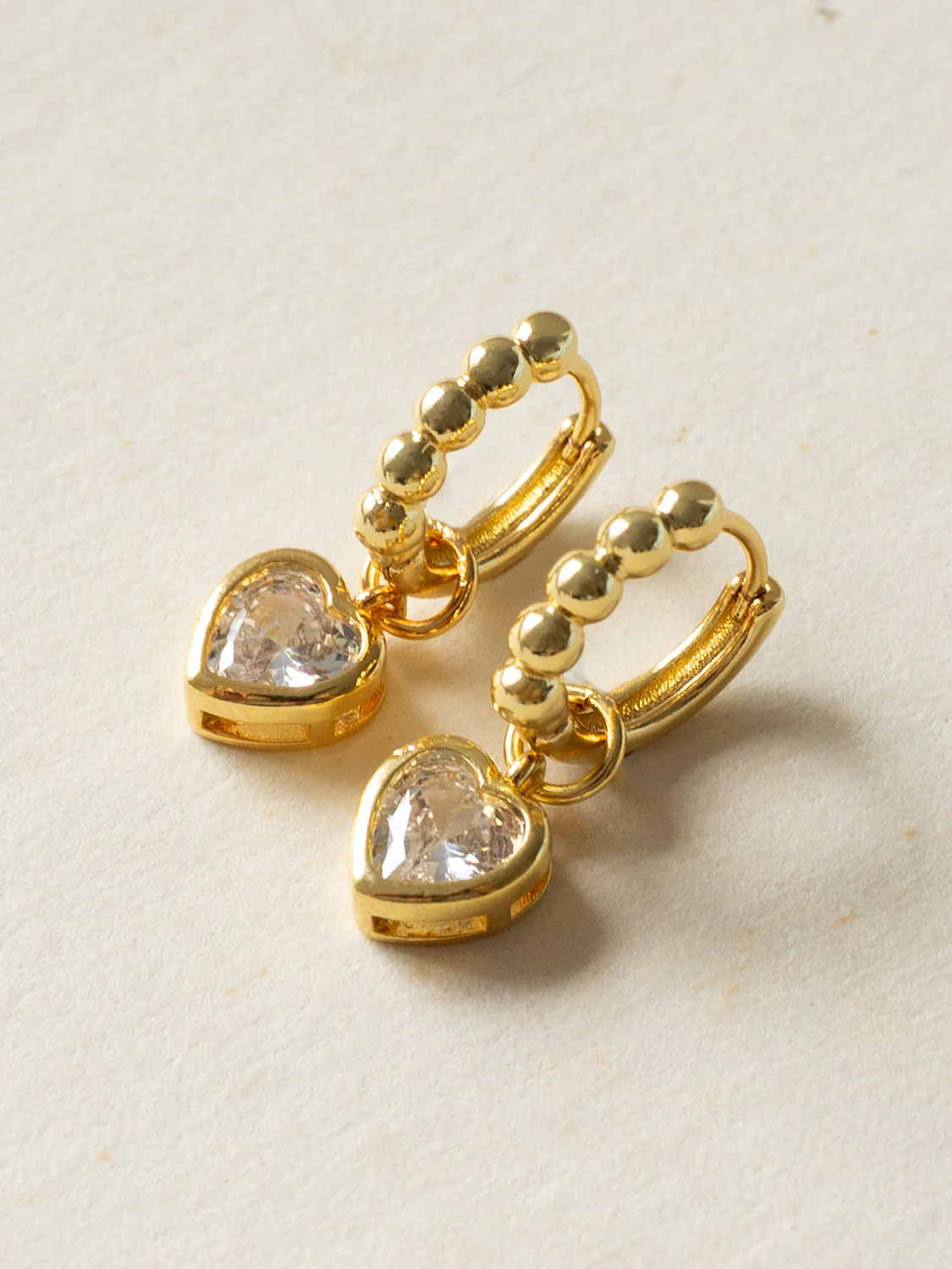 Boba Huggies with Heart Gemstone, S925 - Clear, Gold - Image 2