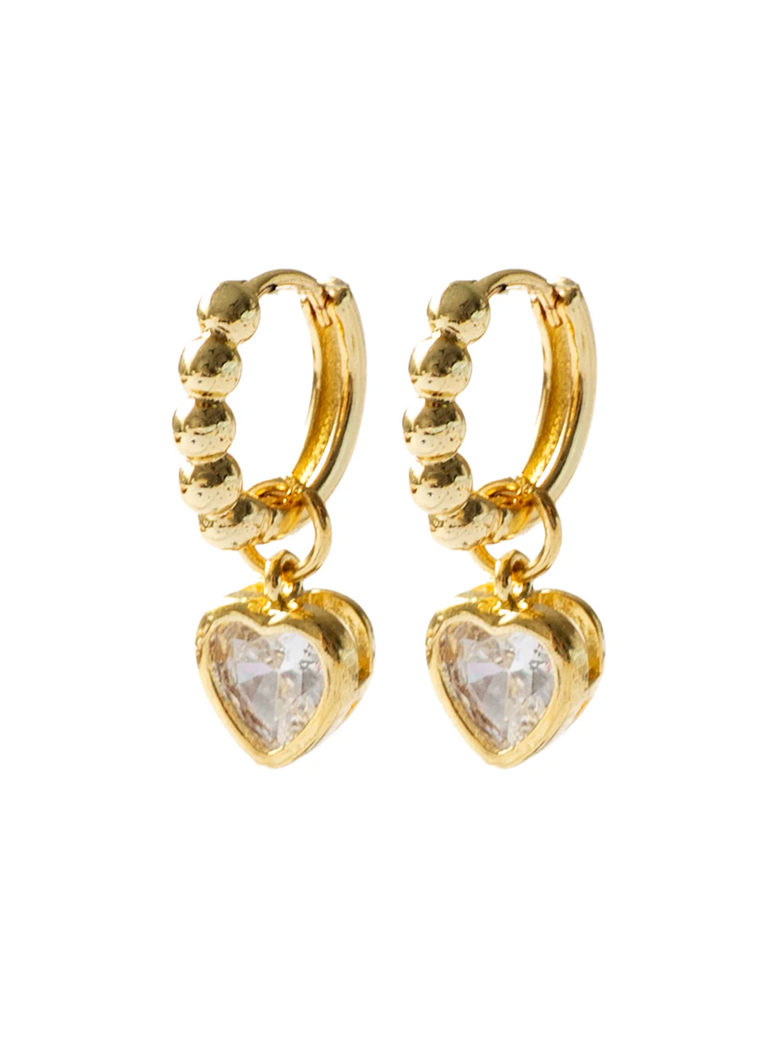Boba Huggies with Heart Gemstone, S925 - Clear, Gold - Image 4