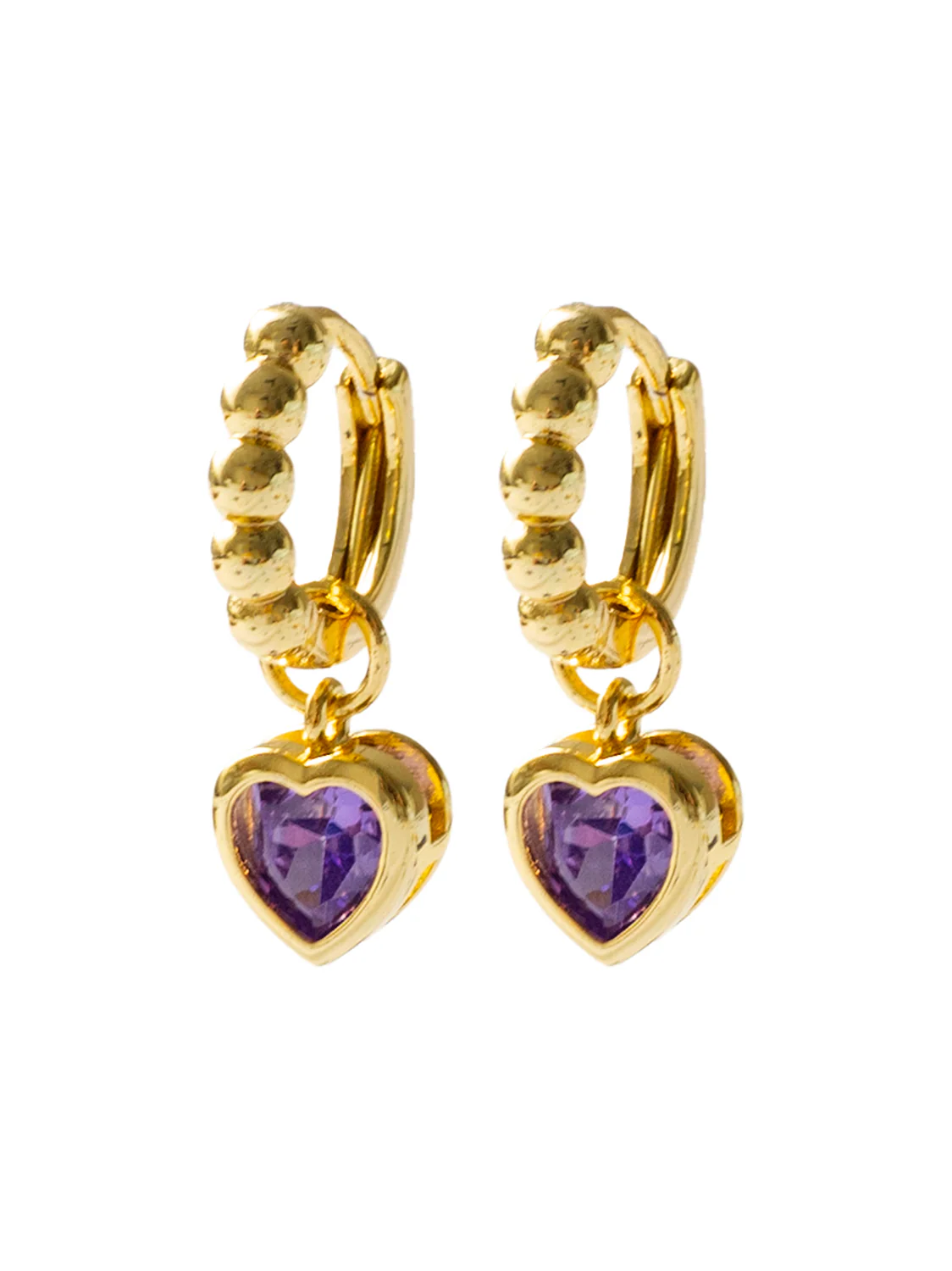 Boba Huggies with Heart Gemstone, S925 - Purple, Gold - Image 4