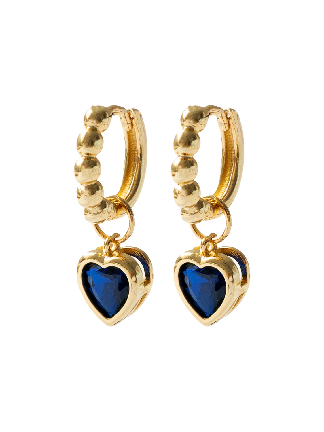 Boba Huggies with Heart Gemstone, S925 - Royal Blue, Gold - Image 3