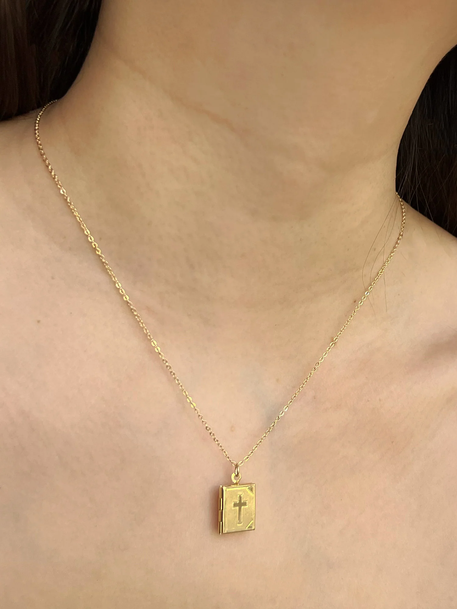 Book Locket Necklace - Gold - Image 3