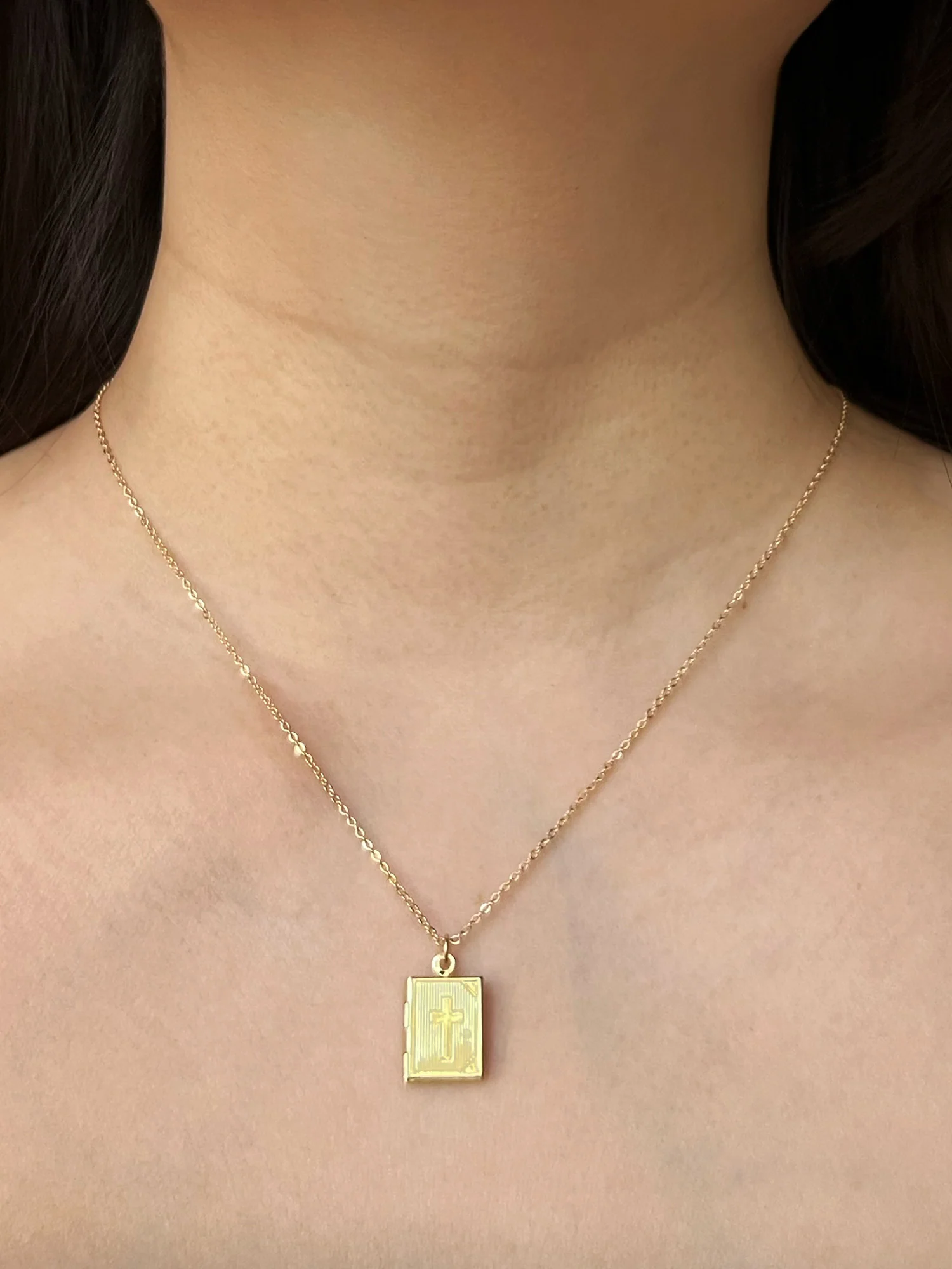 Book Locket Necklace - Gold - Image 5