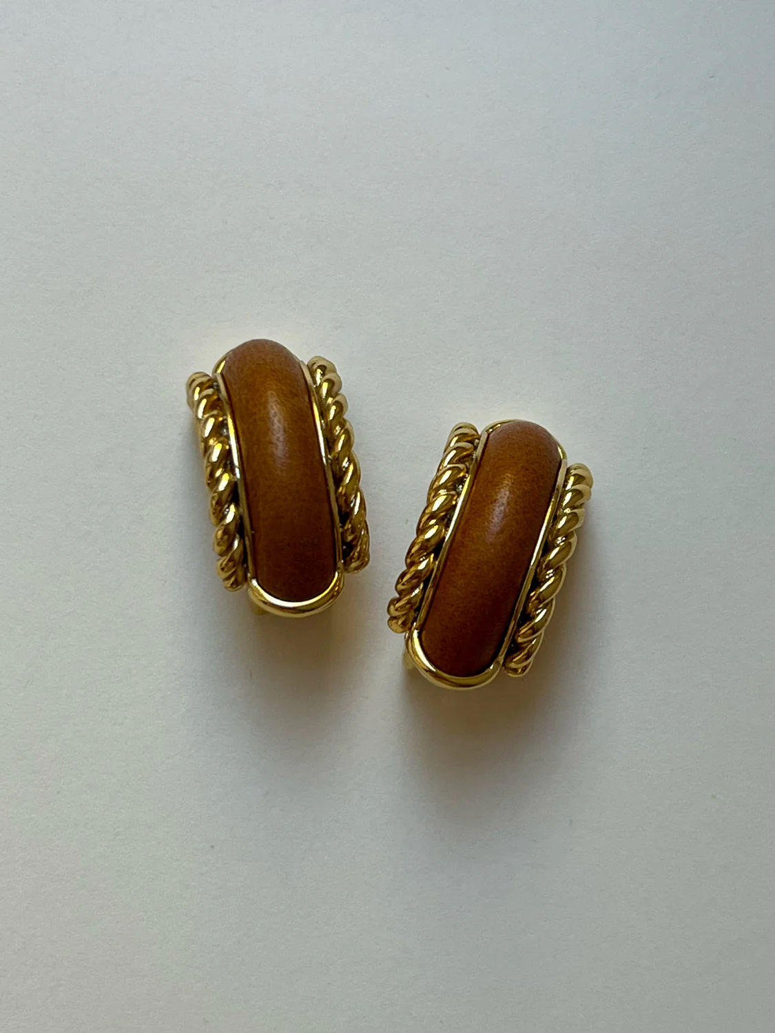 Brown Leather Gold Chain Clip-Ons (Vintage) - Image 3