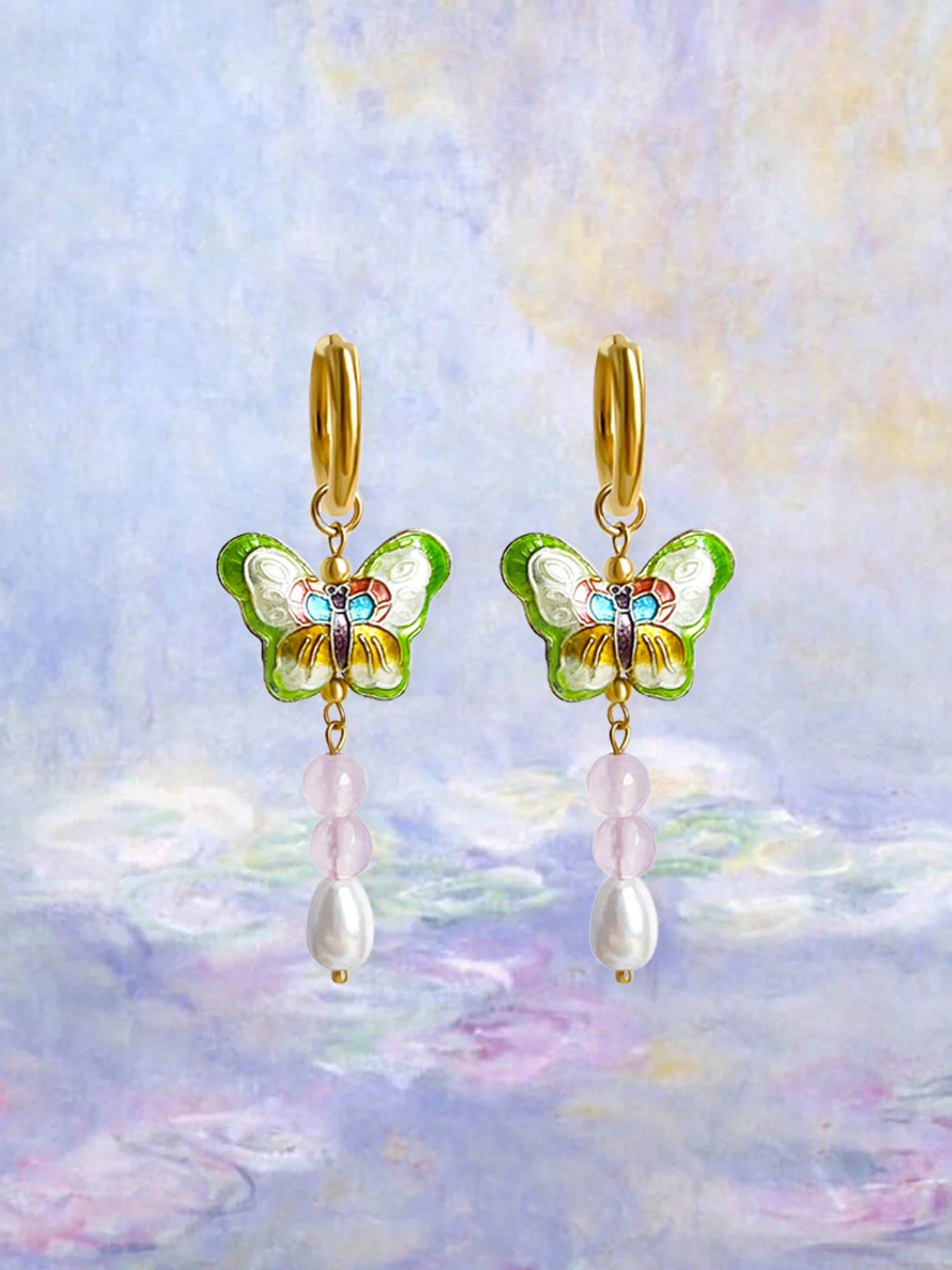 Butterfly Cloisonne Charm Necklace with Mushroom - Apple Green - Image 4
