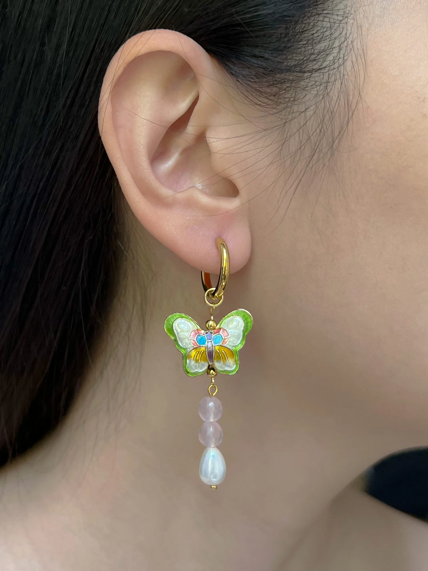 Butterfly Cloisonne Charm Necklace with Mushroom - Apple Green - Image 5