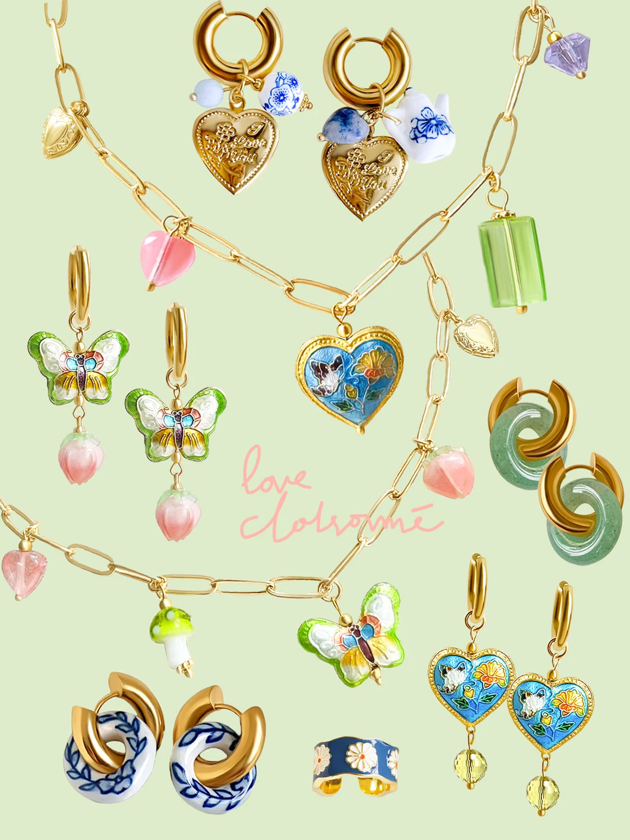 Butterfly Cloisonne Dangling Earrings - Peachy Flower Bud - Image 2