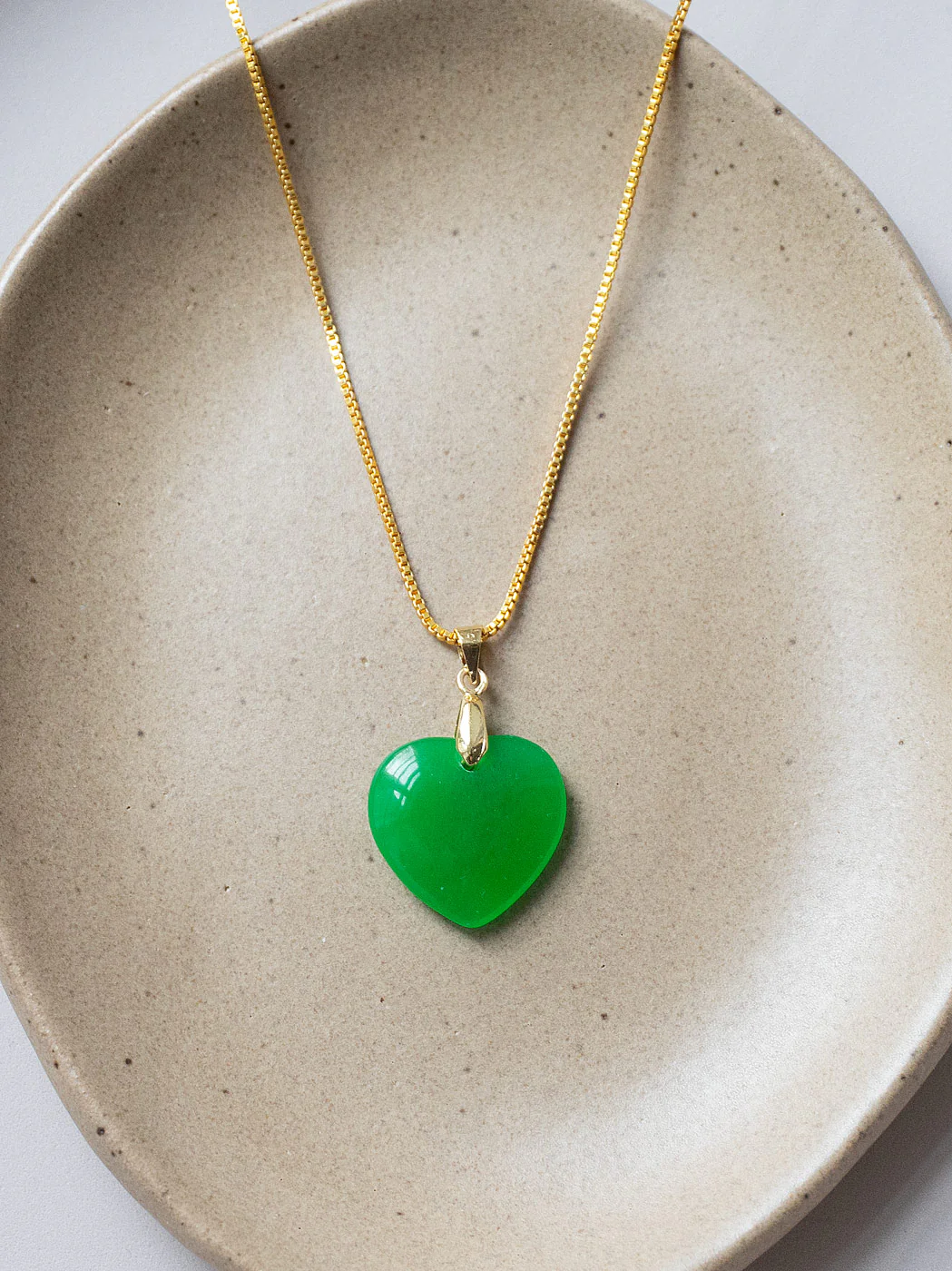 Carved Heart Jade Necklace - Gold