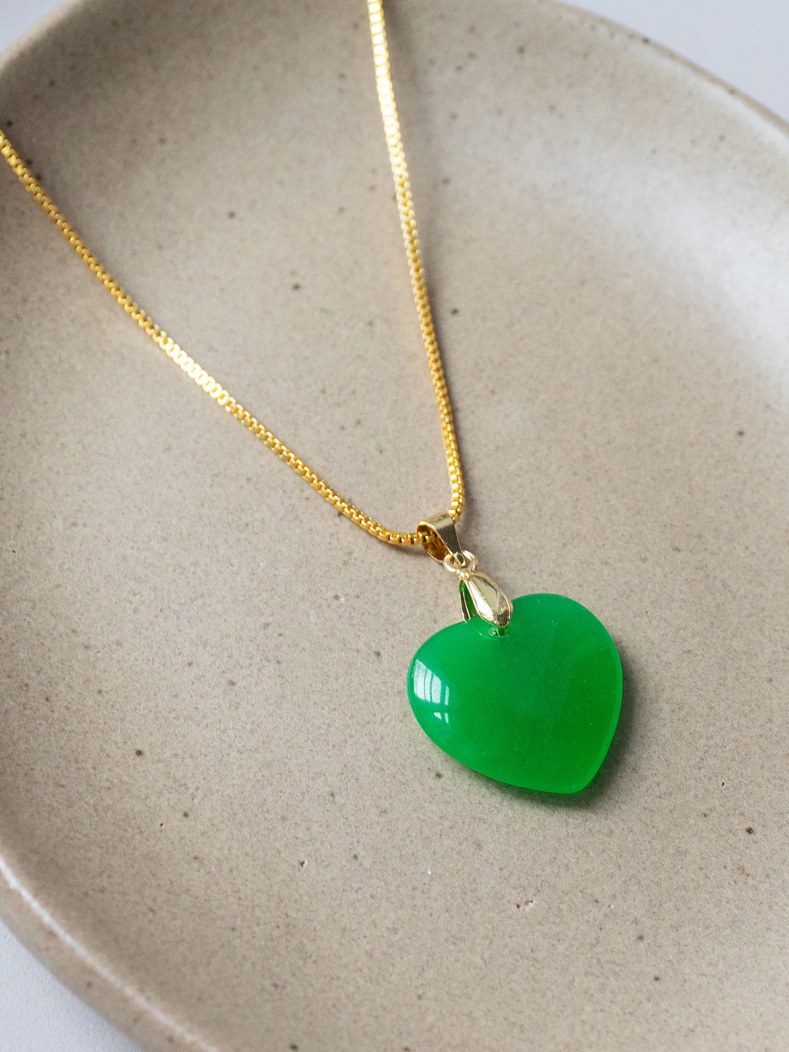 Carved Heart Jade Necklace - Gold - Image 2