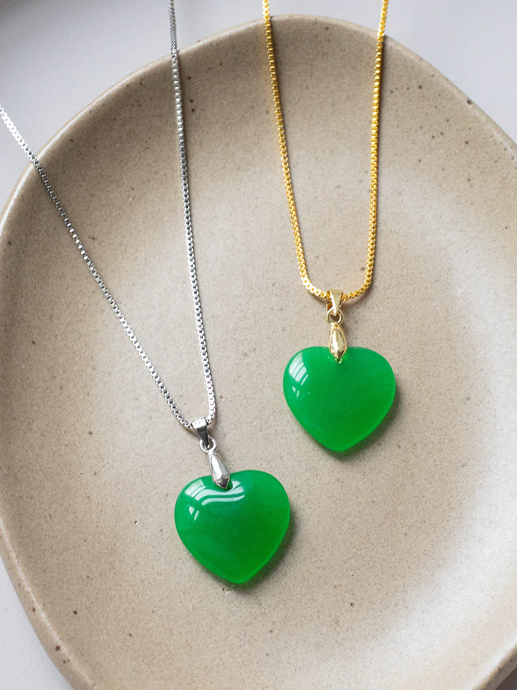 Carved Heart Jade Necklace - Gold - Image 4