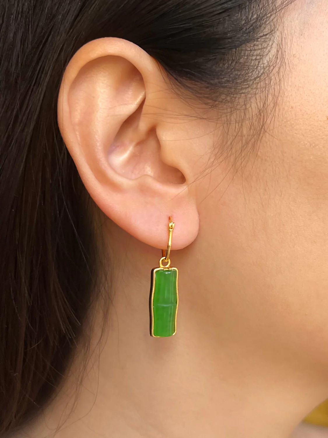 Carved Jade Bamboo Earrings - Image 2