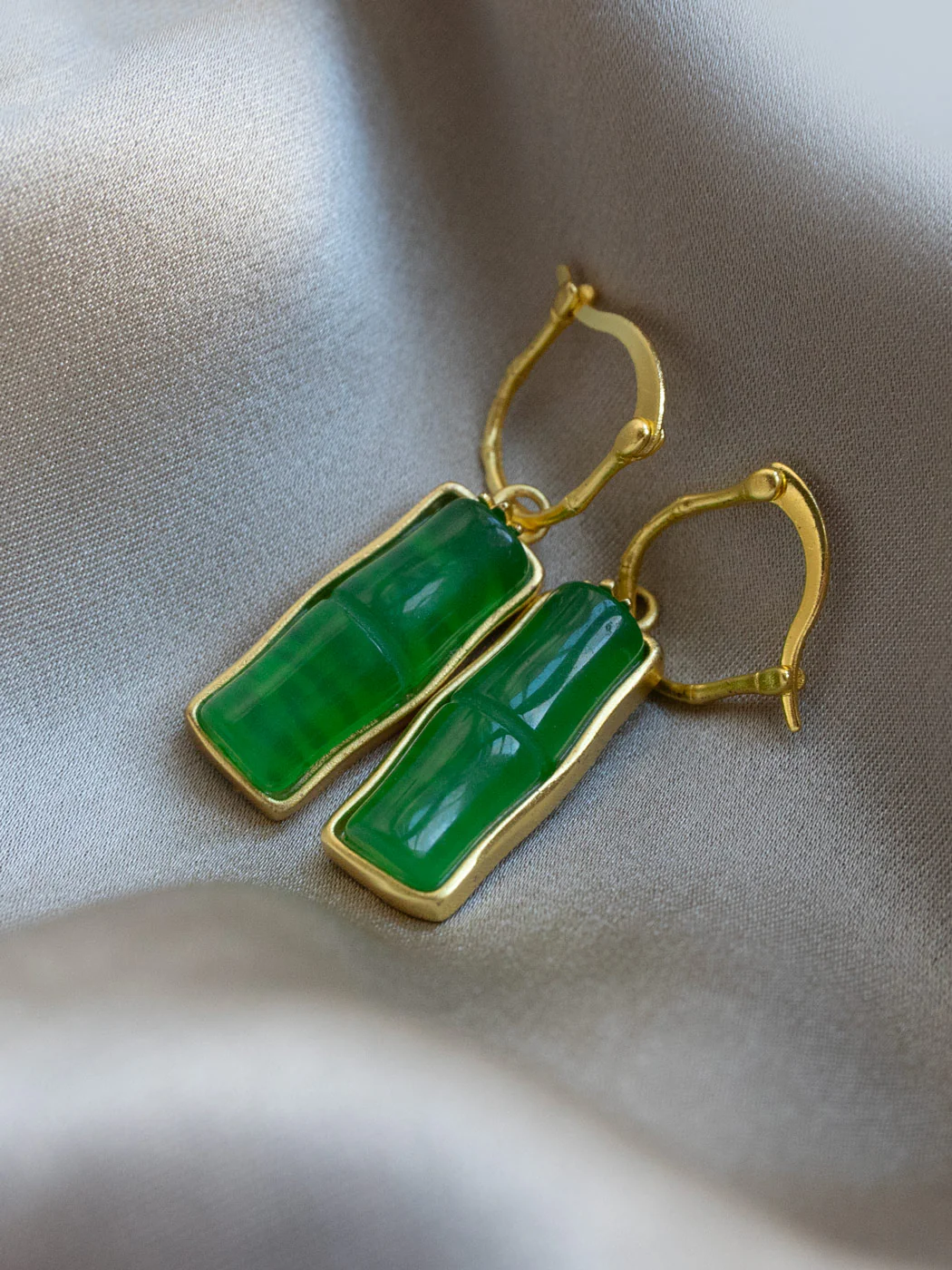 Carved Jade Bamboo Earrings - Image 3