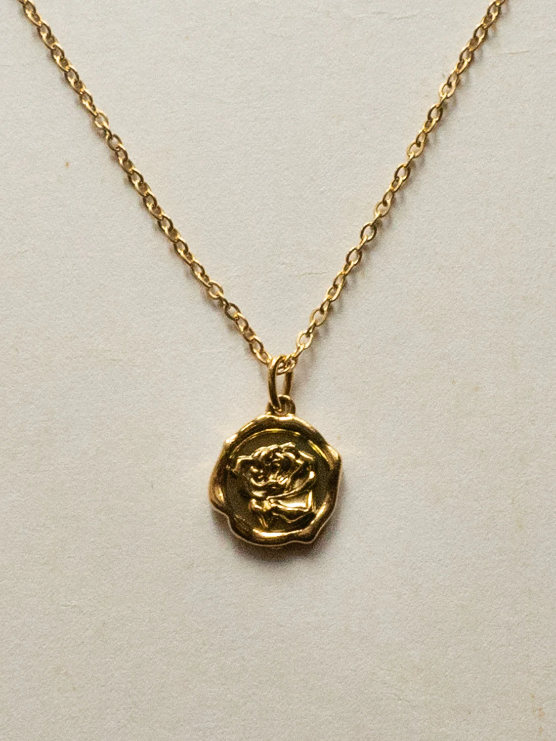 Carved Rose Pendant Necklace - Stainless Steel, Gold - Image 2
