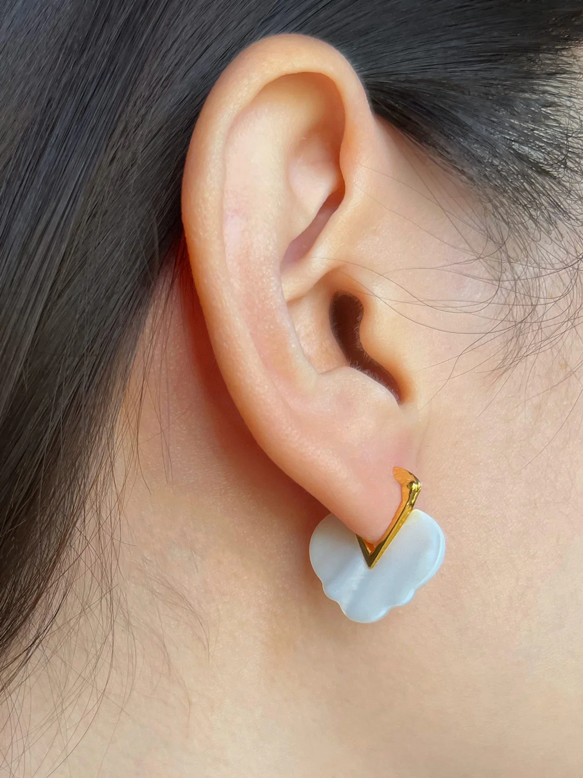 Carved Shell Cloud Earrings - Image 3