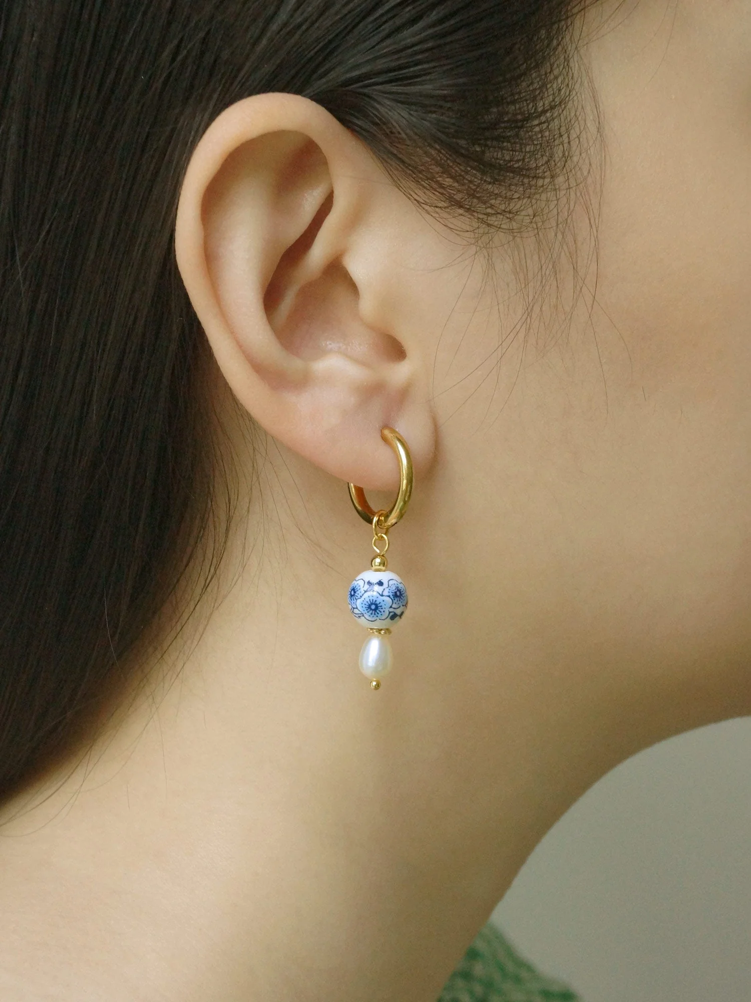 Ceramic and Pearl Hoop Earrings - Image 3