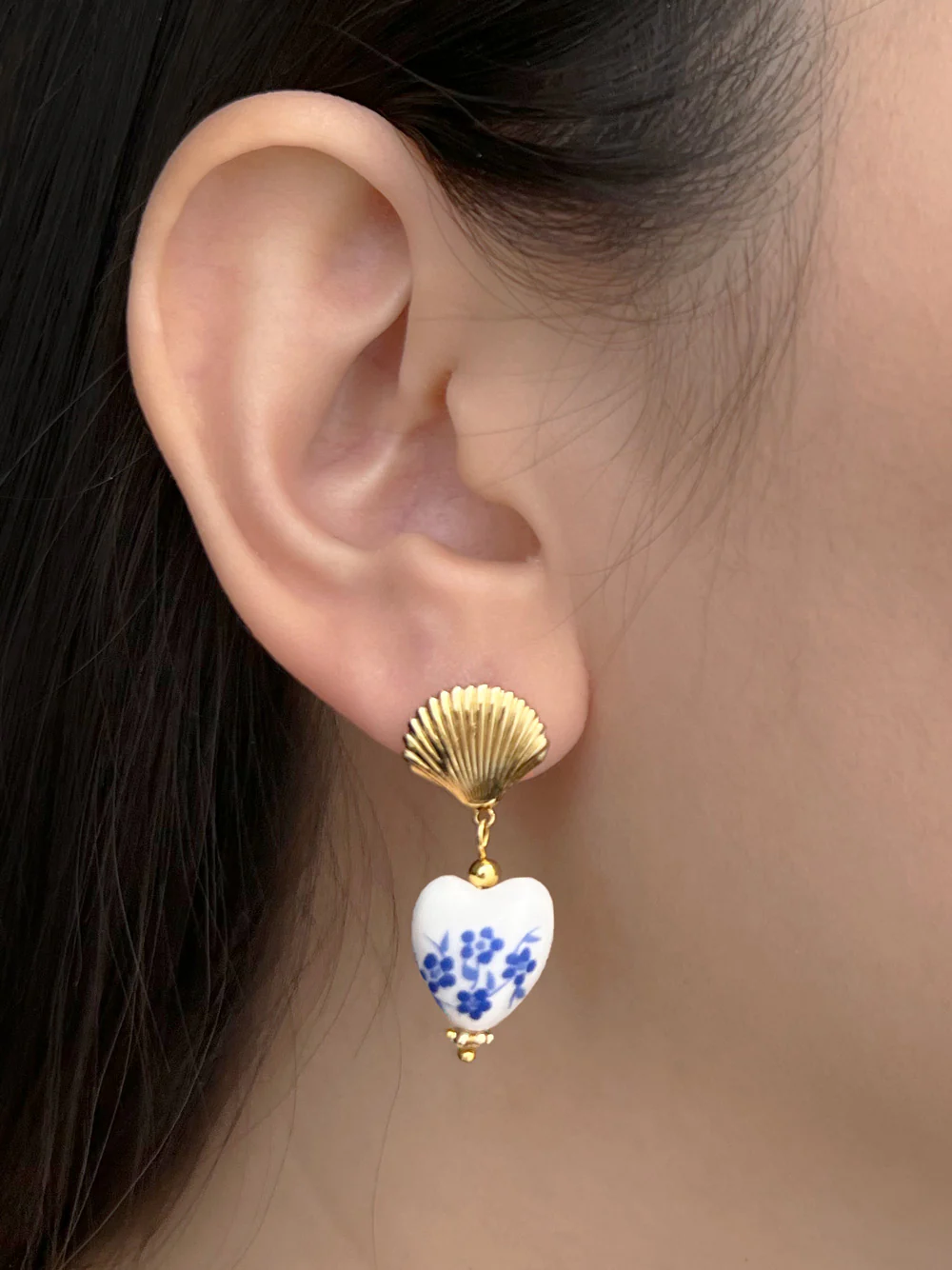 Ceramic Heart and Shell Earrings - Image 3