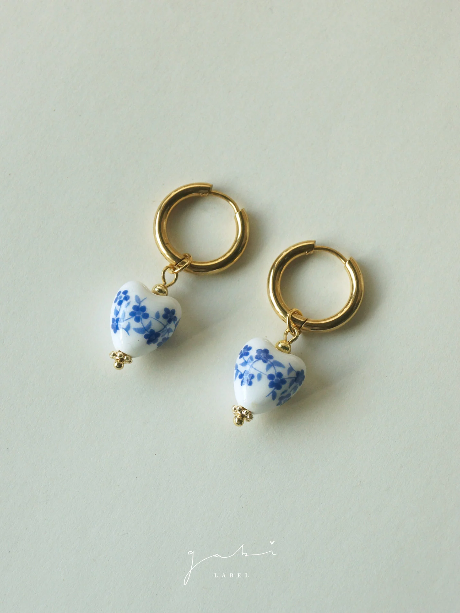 Ceramic Heart Hoop Earrings - Blue - Image 4