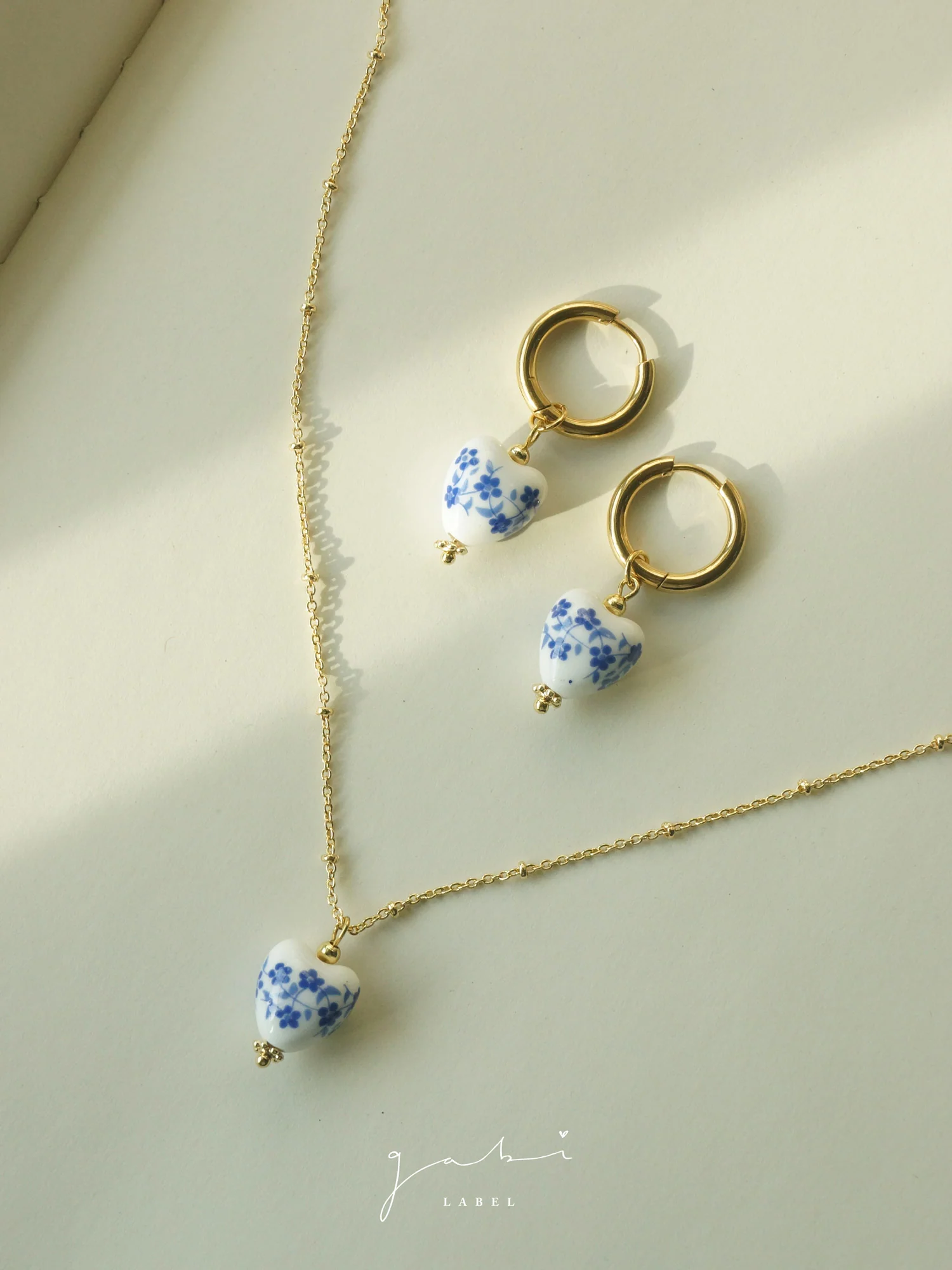 Ceramic Heart Hoop Earrings - Blue - Image 5