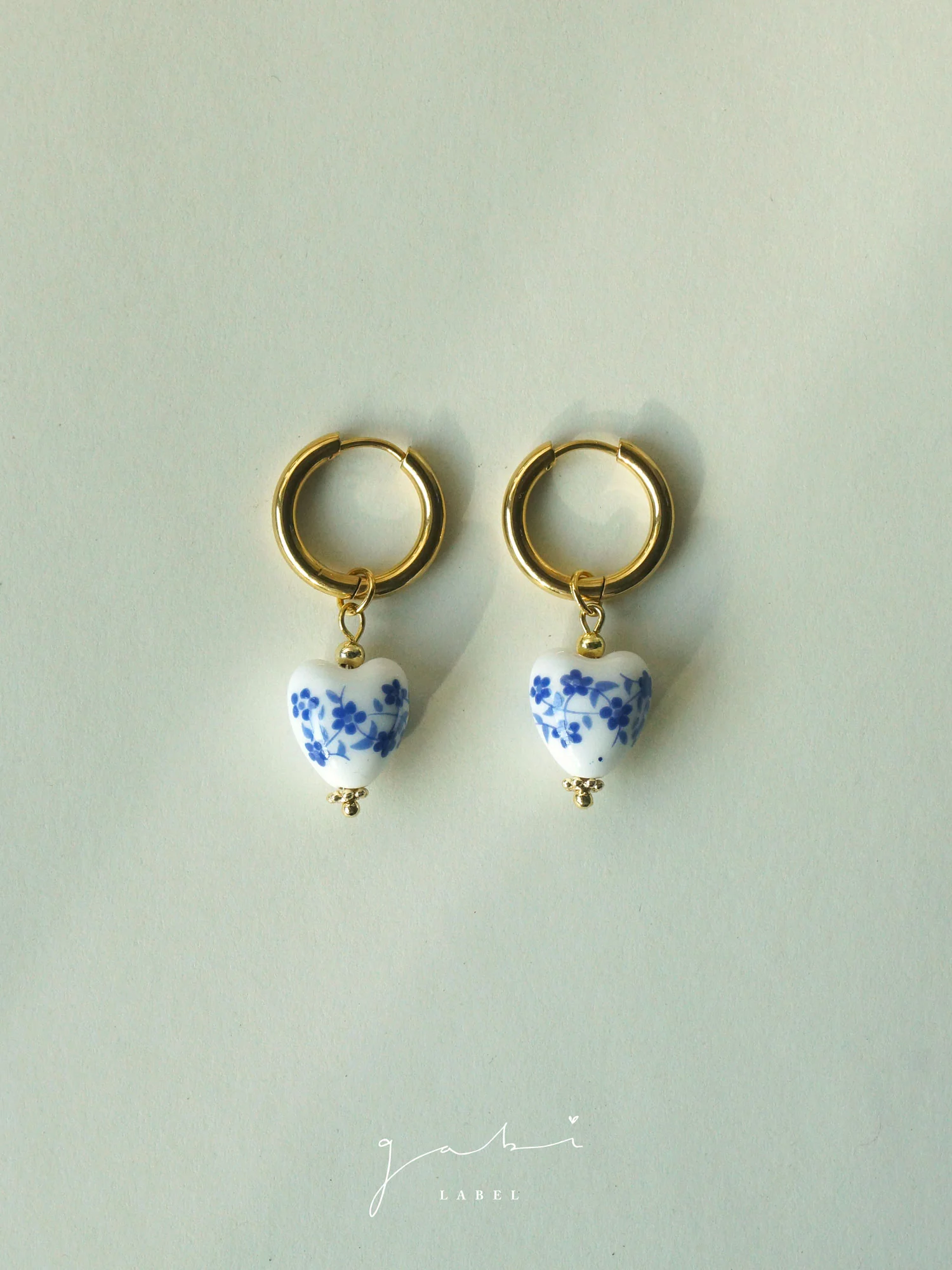 Ceramic Heart Hoop Earrings - Blue - Image 6