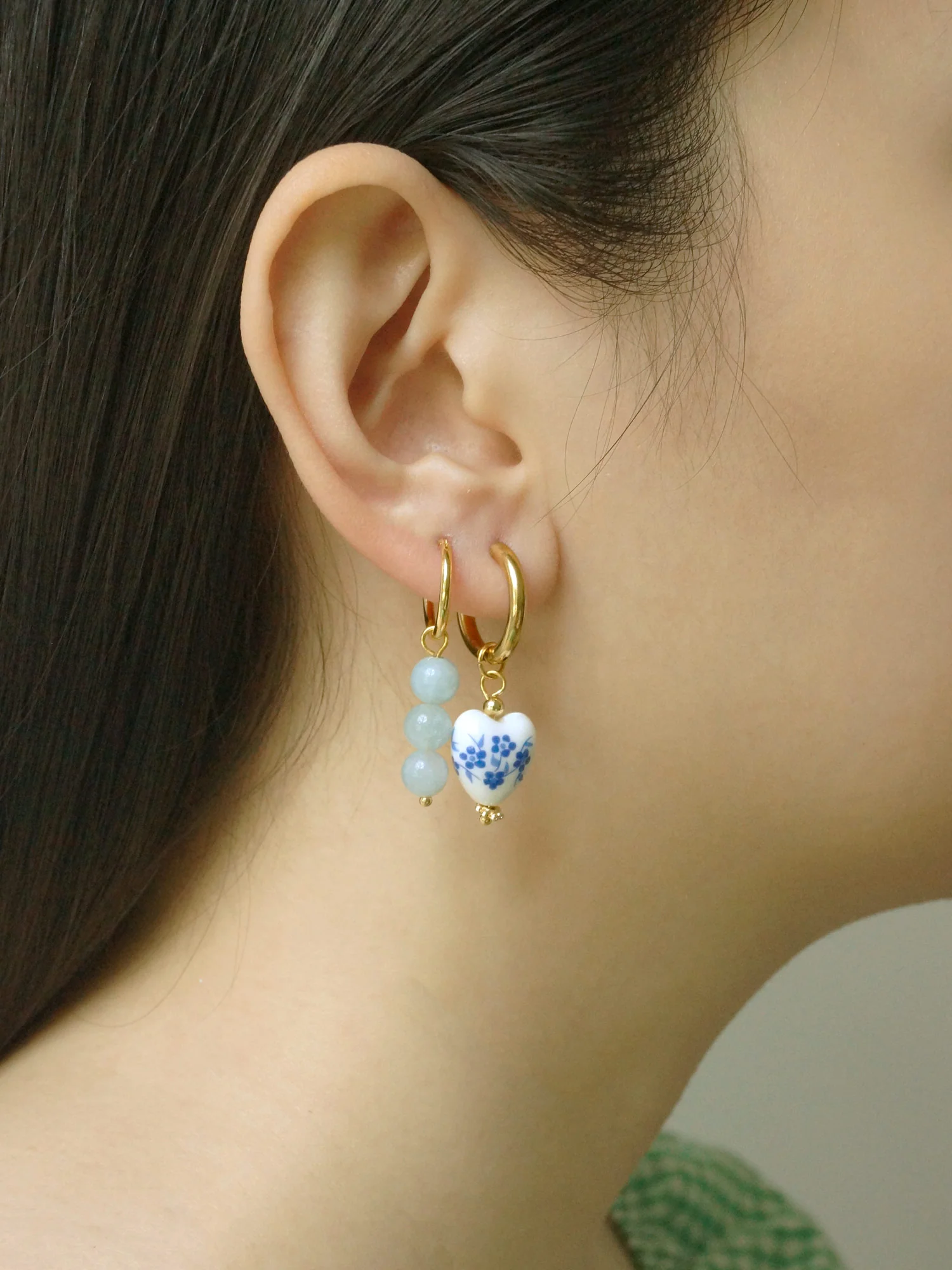 Ceramic Heart Hoop Earrings - Blue - Image 7