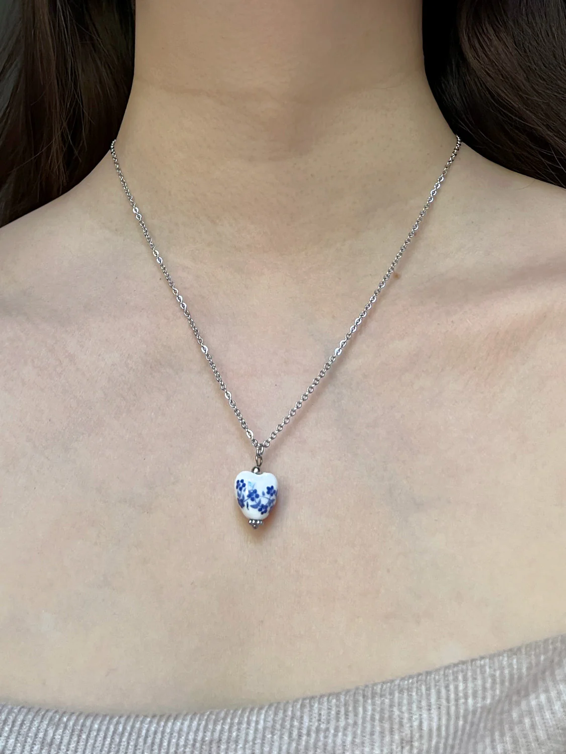 Ceramic Heart Necklace - Silver - Image 2