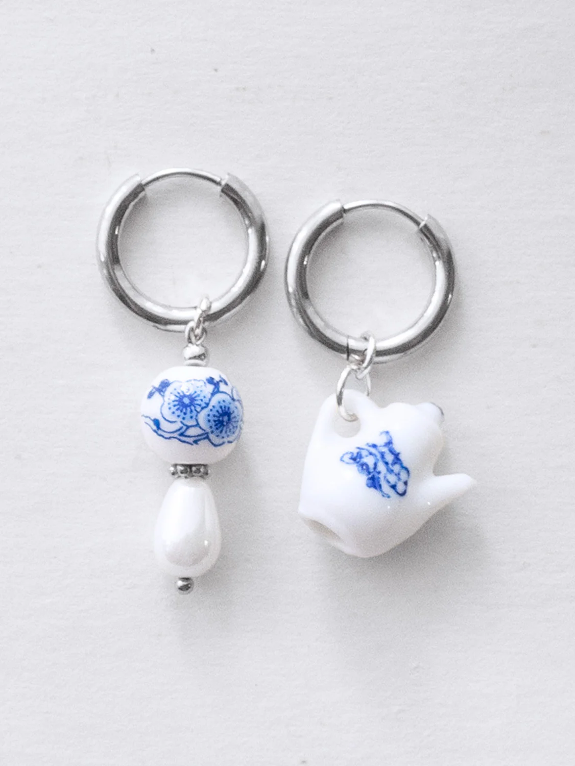 Ceramic Teapot Mismatched Hoop Earrings - Silver - Image 3