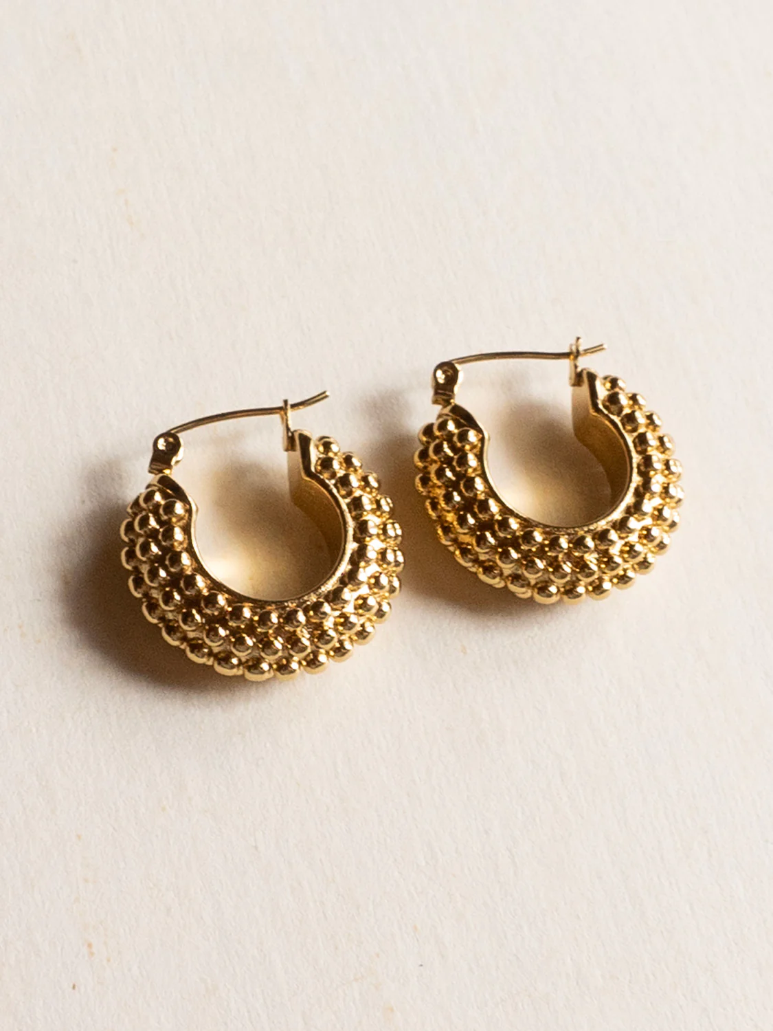 Chunky Circular-Textured Hoops - Stainless Steel, Gold - Image 2