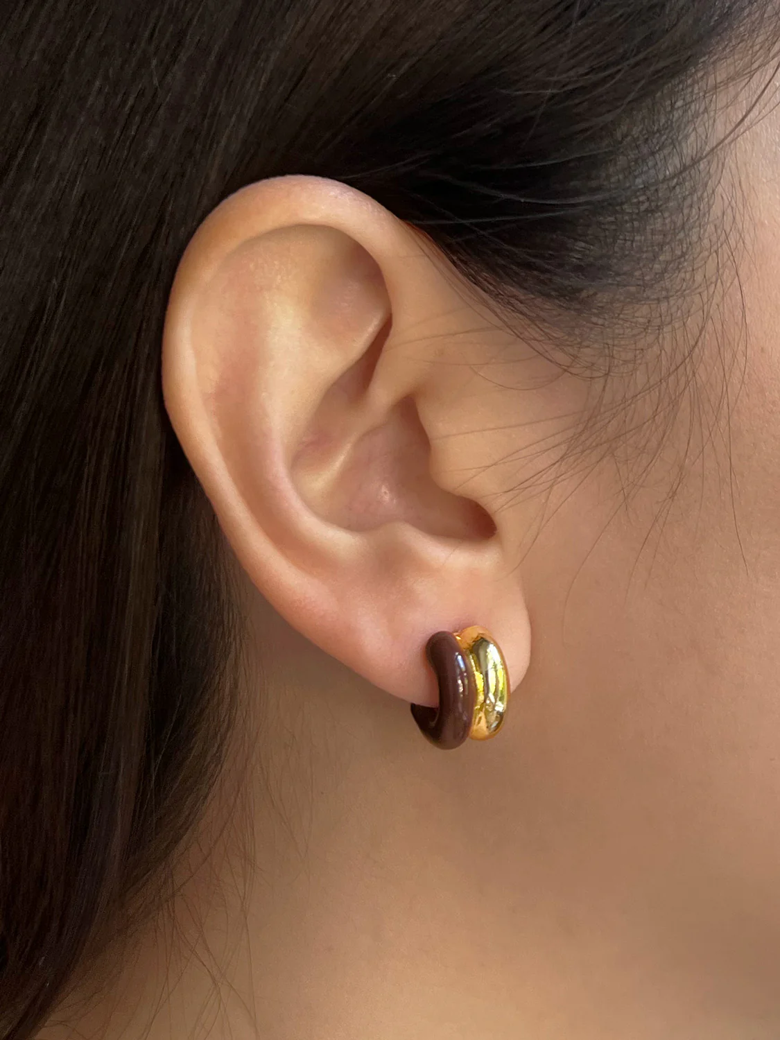 Chunky Enamel Earrings - Brown - Image 2