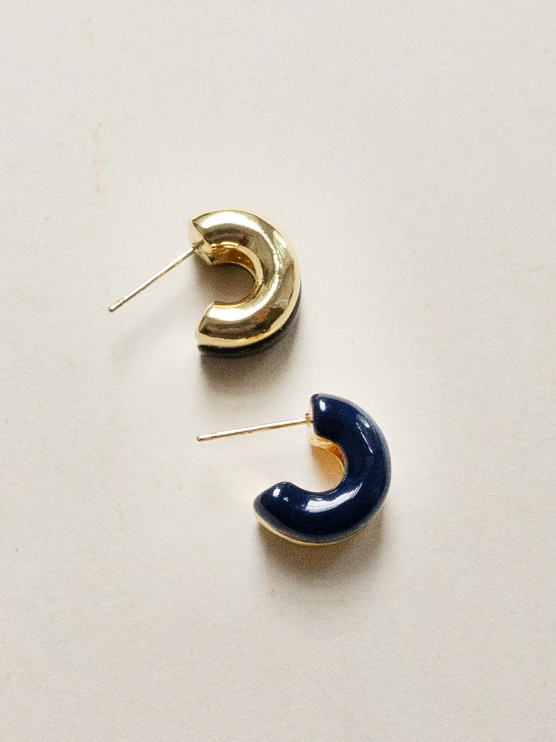 Chunky Enamel Earrings - Dark Blue - Image 2