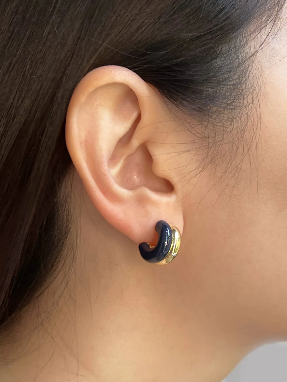 Chunky Enamel Earrings - Dark Blue - Image 3