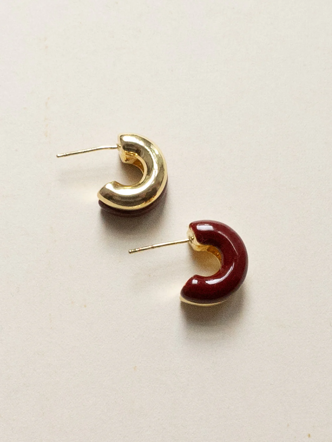 Chunky Enamel Earrings - Maroon - Image 2