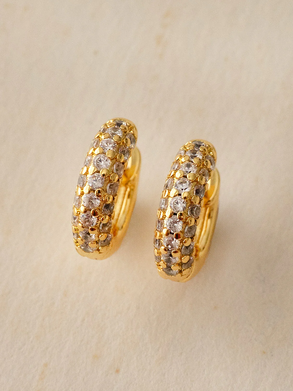 Chunky Gemstone-Encrusted Huggies, S925 - Clear, Gold - Image 2