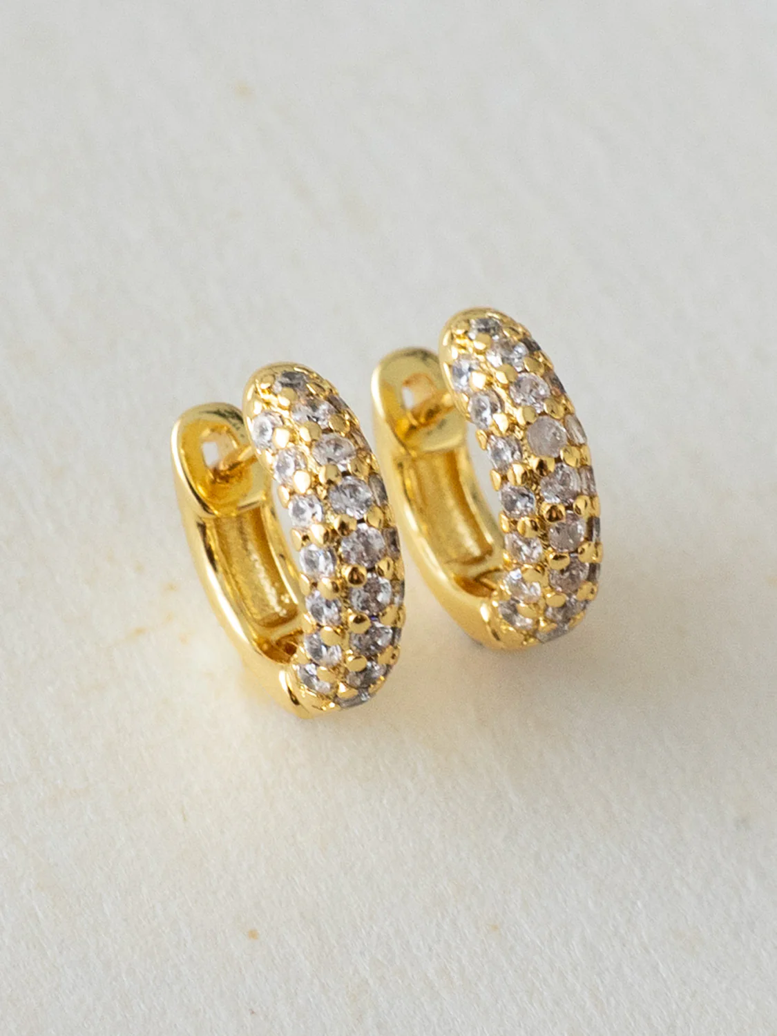Chunky Gemstone-Encrusted Huggies, S925 - Clear, Gold - Image 4